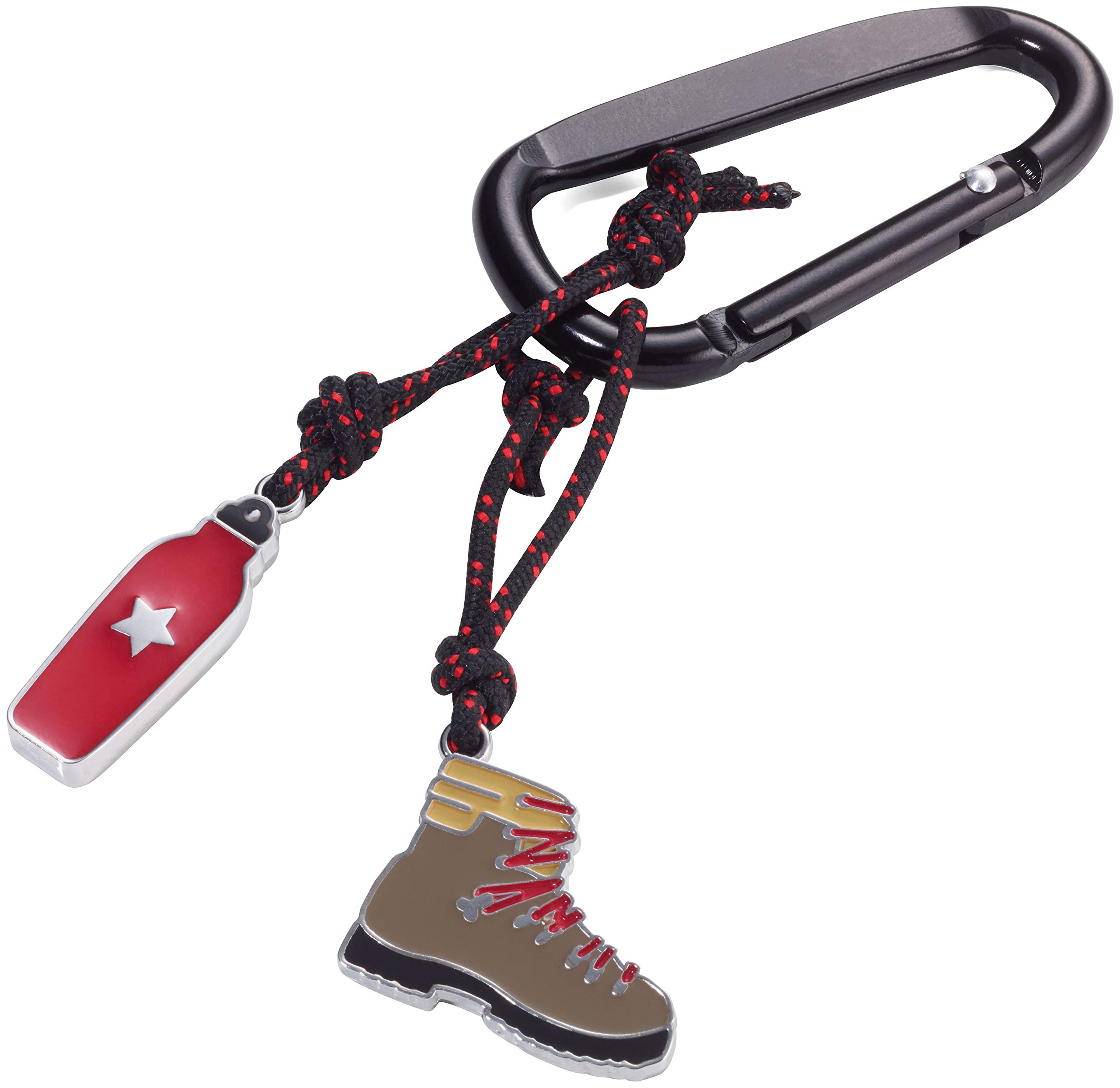 Troika WANDERFREUND KR19-6/BK Keychain with Snap Hook - 2 Charms (Hiking Boot & Water Bottle) on Decorative Climbing Rope - Durable Aluminum Carabiner Keyring for Hiking, Mountaineering, Backpacking & Outdoor Adventures - Perfect for Camping Gear, Travel Accessories & Gift Ideas