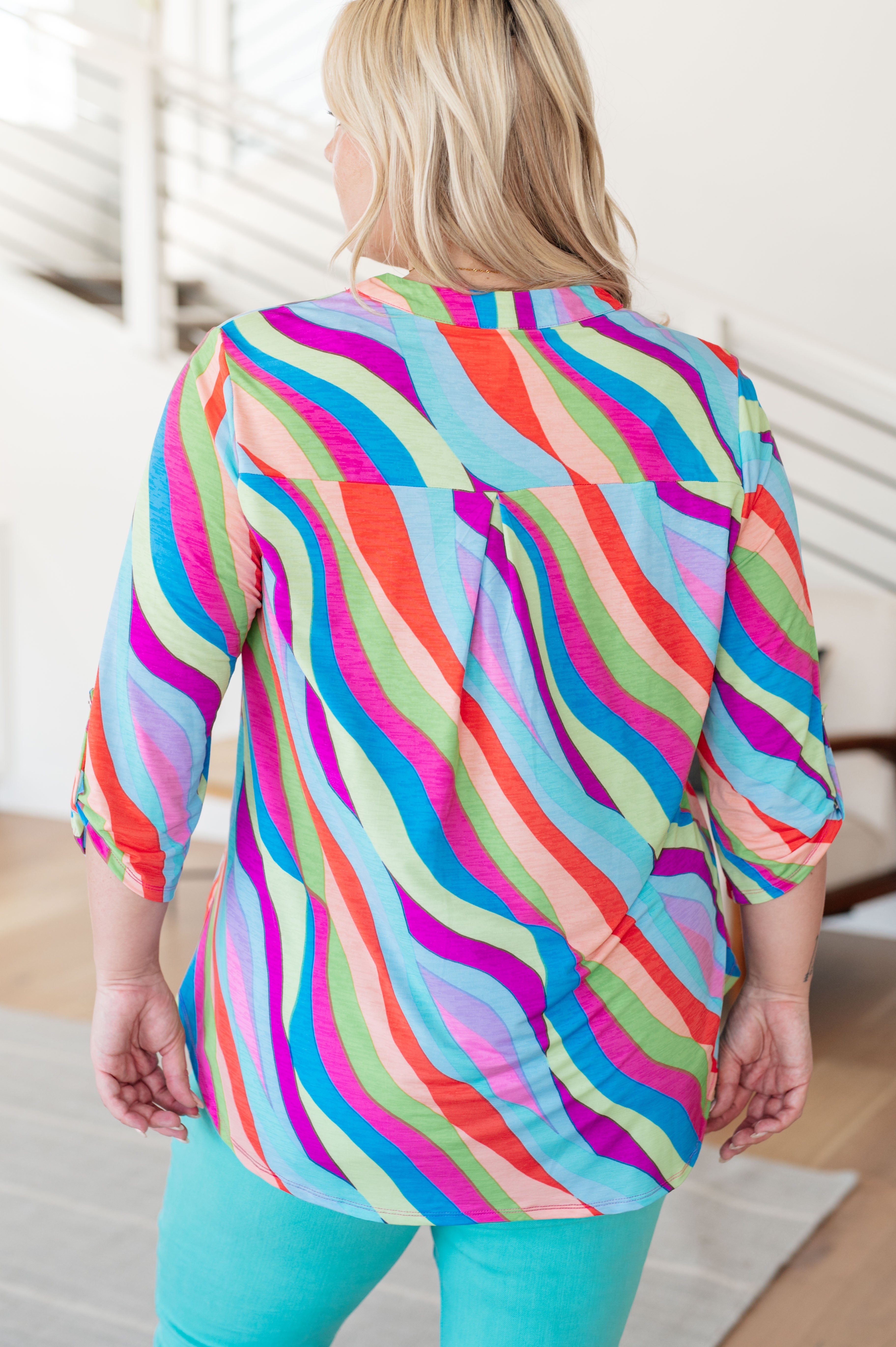Lizzy Top Women's Striped Multi-Color Blouse - Perfect for Casual Outings, Office Wear & Summer Fashion