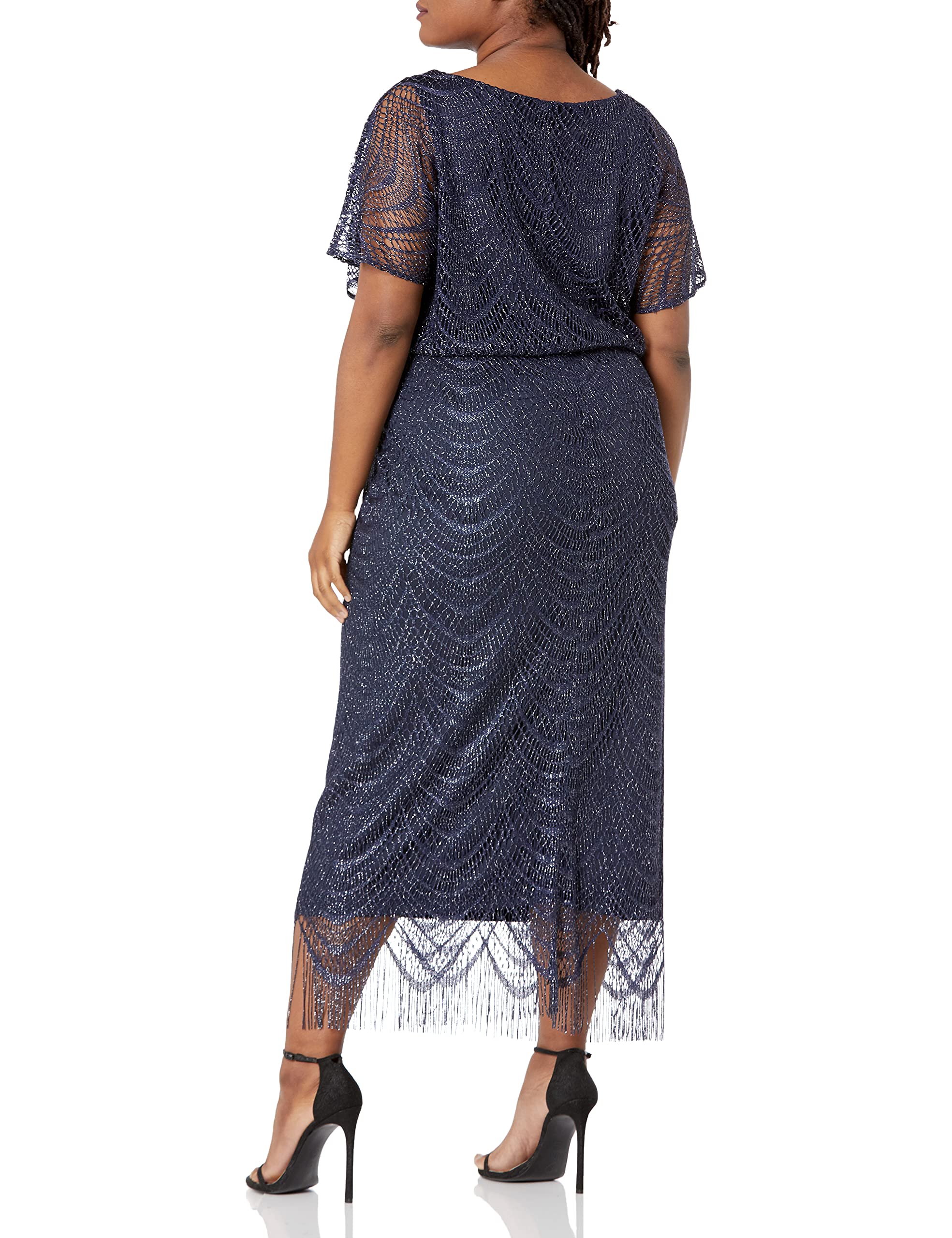 S.L. Fashions Women's Plus Size Metallic Blouson Crochet Dress - Elegant Party & Evening Wear for Women | Comfortable & Stylish Plus Size Dresses for Special Occasions