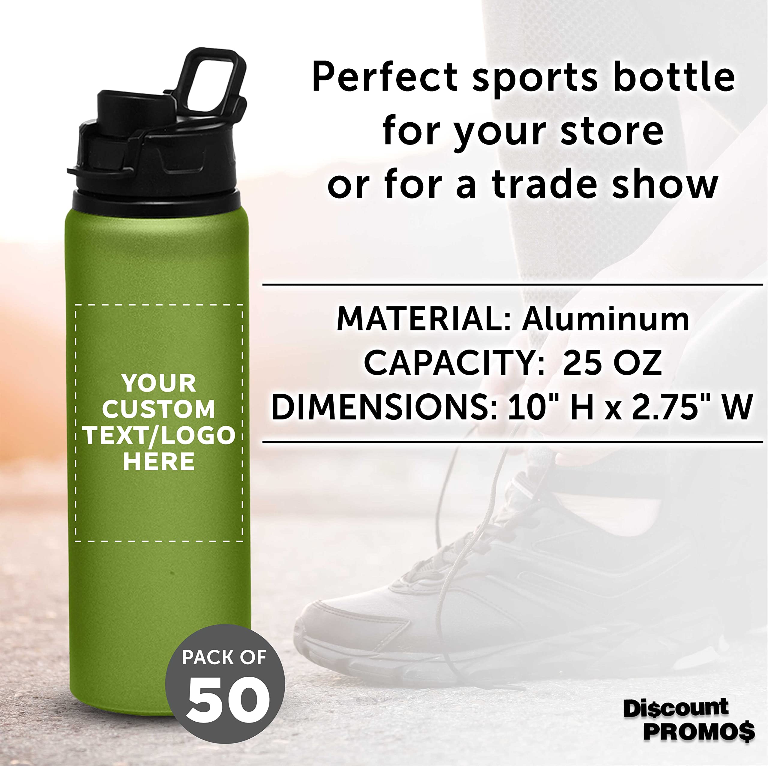 Custom 25oz Aluminum Water Bottles with Snap Lids - Bulk Pack of 50 Personalized Reusable Drinkware - Eco-Friendly Gym, Hiking, Cycling & School Accessories - Ideal for Sports, Outdoor Activities & Corporate Gifts - Green