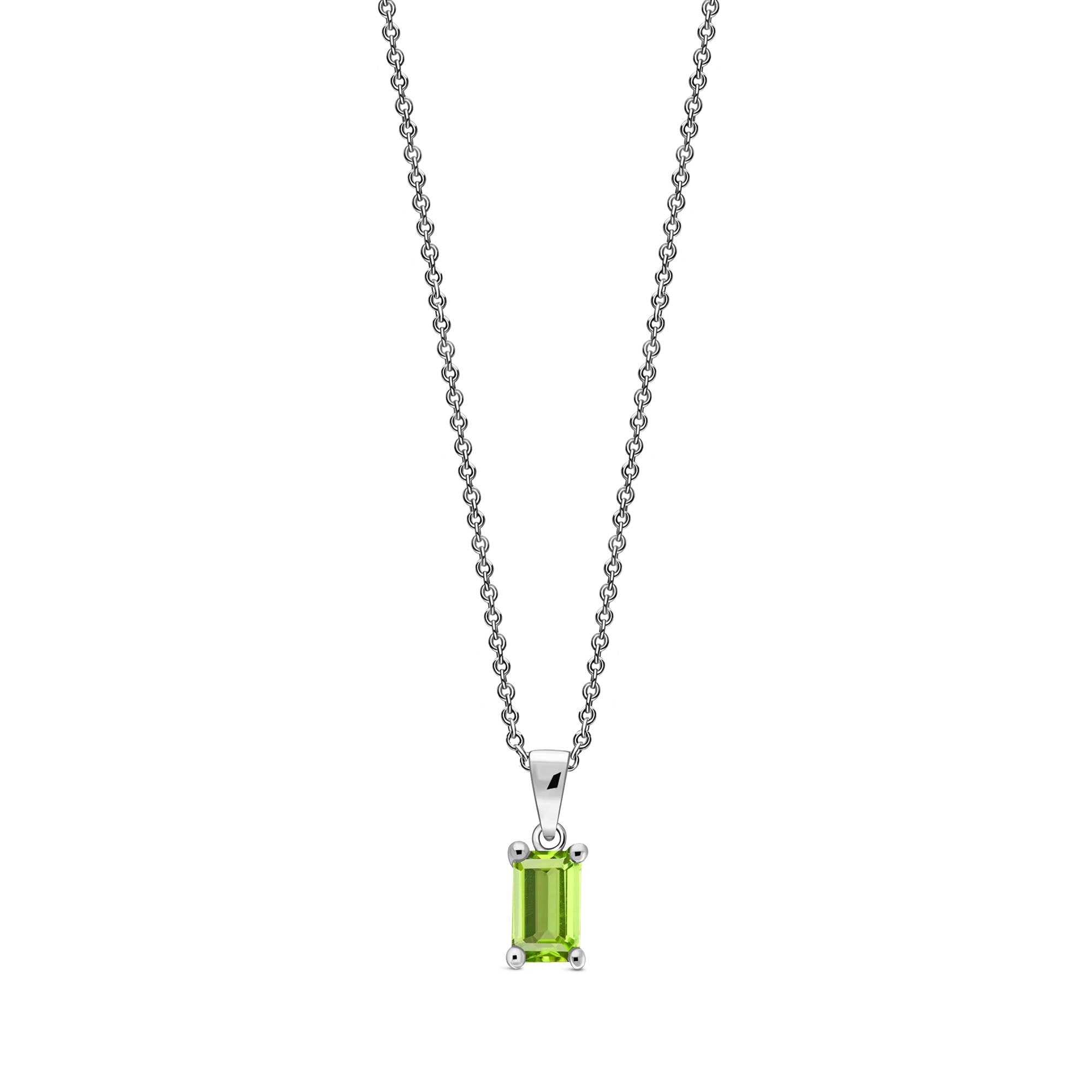 9ct White Gold Peridot Octagonal 4-Claw Pendant Necklace - Elegant Jewelry Gift for Women, Perfect for Birthdays, Anniversaries & Special Occasions