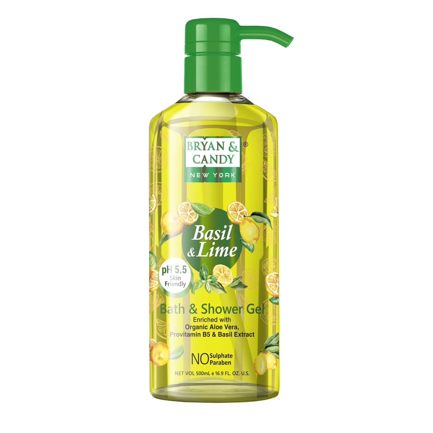 Bryan & Candy Aloe Vera Shower Gel - Gentle Moisturizing Body Wash for Soft, Supple Skin | Basil & Lime Scented | 500ml | Perfect for Daily Hydration & Relaxing Bath Time