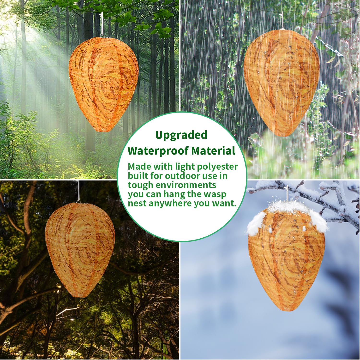4 Pack Fake Wasp Nest Decoy - Outdoor Waterproof Wasp Deterrent - Hanging Hornet Nest Replica for Patio, Backyard, Garden - Natural Wasp Repellent for Home & Outdoor Areas (Orange) - Perfect for BBQ Parties, Camping and Outdoor Dining Protection