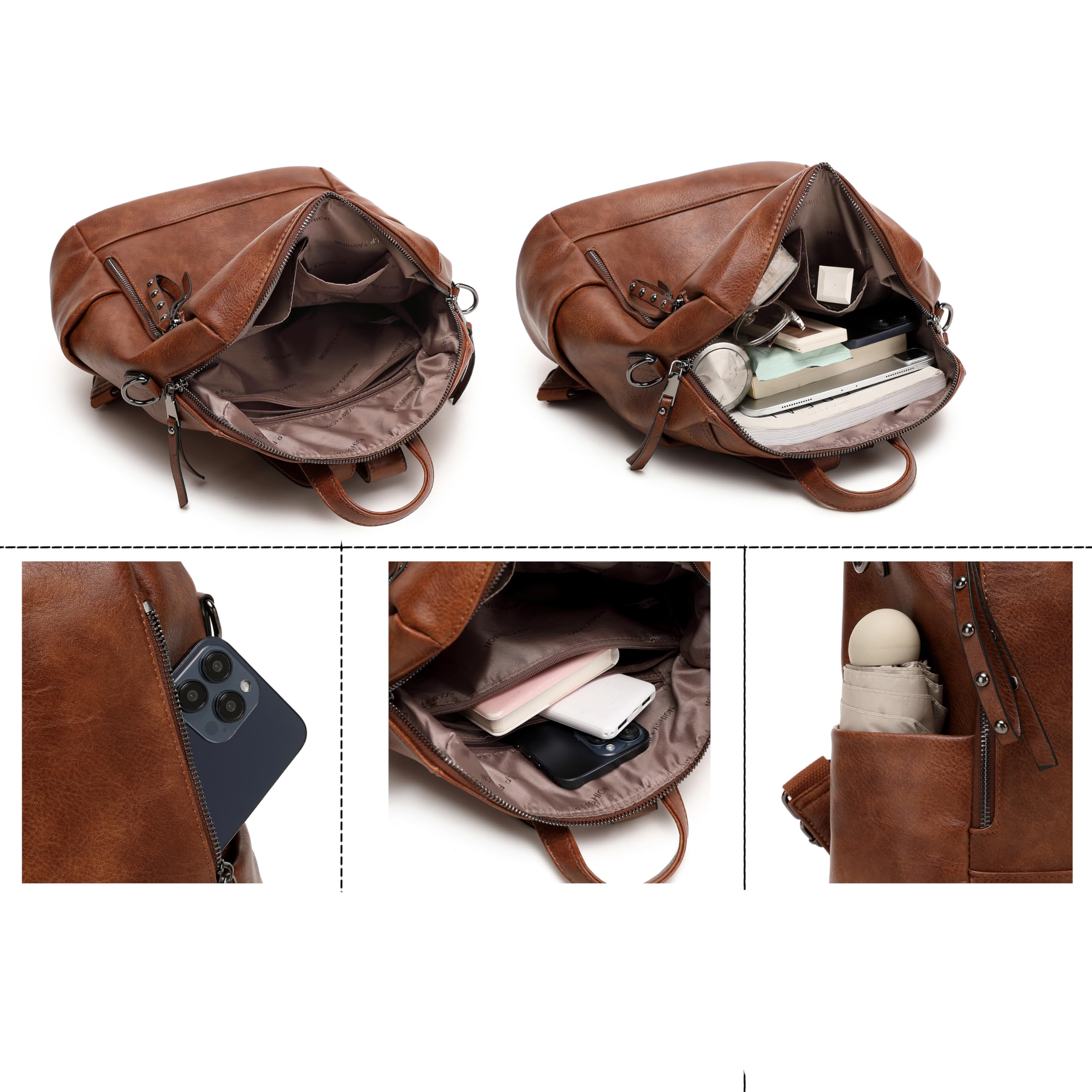 Stylish Leather Backpack Purse for Women - Fashionable Travel Backpack & Shoulder Bag (Brown) - Perfect for Work, College, Commuting & Weekend Getaways