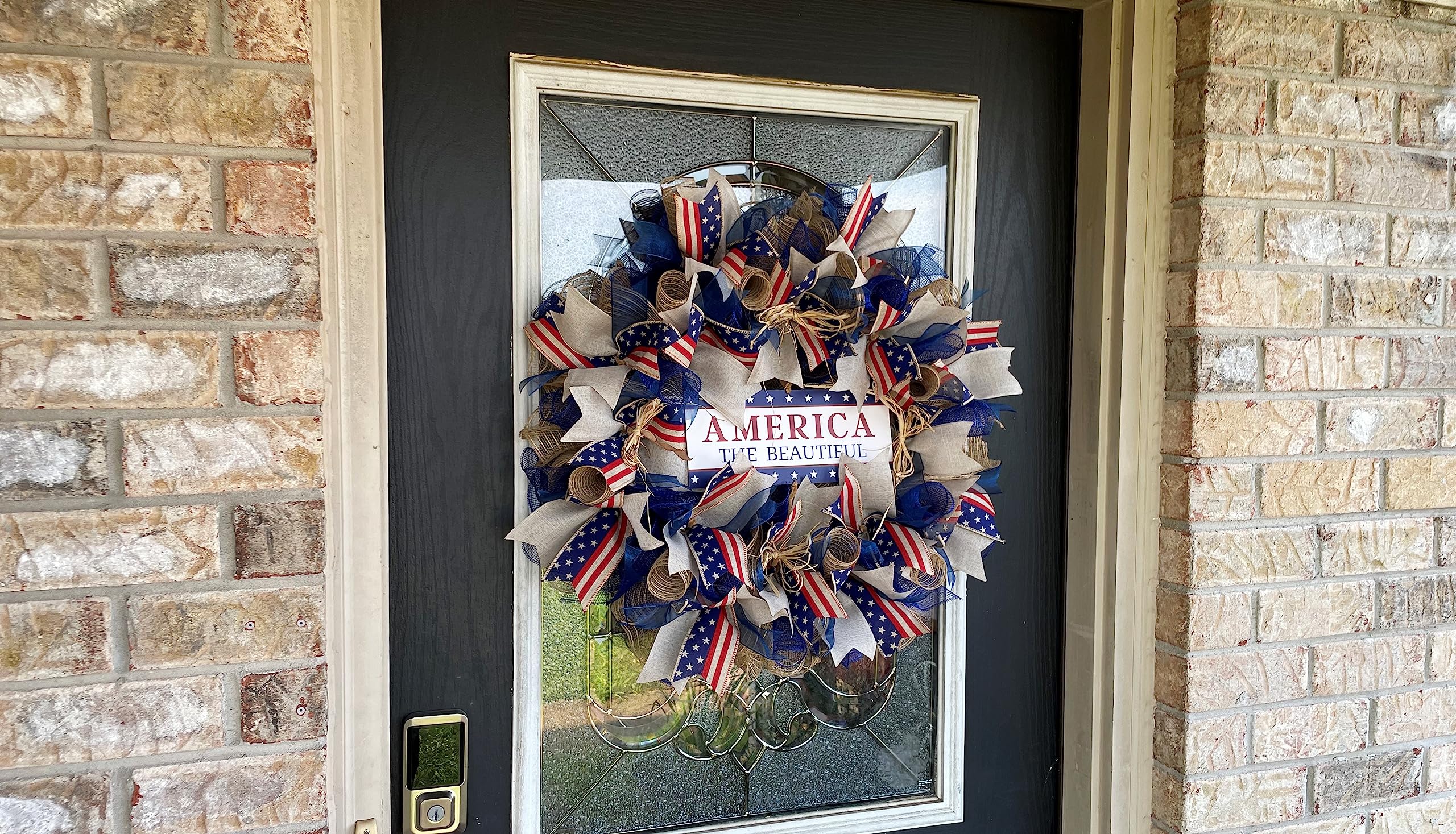 Rustic Farmhouse Patriotic 4th of July Deco Mesh Wreath - American Flag Front Door Decor for Independence Day, Cowboy Birthday & Western Theme - Perfect for Porch, Patio & Country Home Decorations