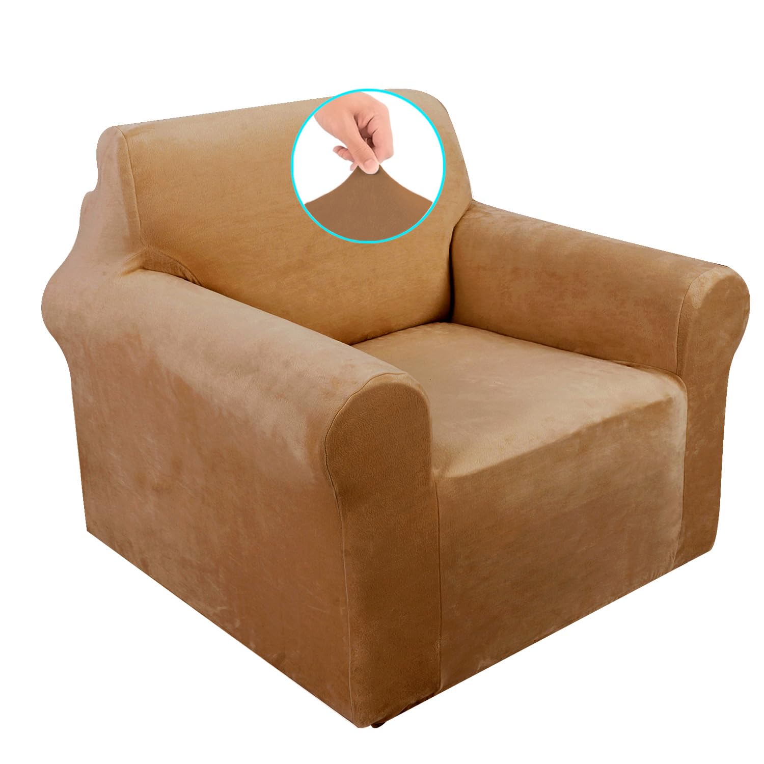 U-NICE HOME Stretch Velvet Chair & Sofa Covers - Furniture Protector Slipcover for Dogs & Pets (Camel Color) - Perfect for Living Room, Bedroom & Pet-Friendly Homes