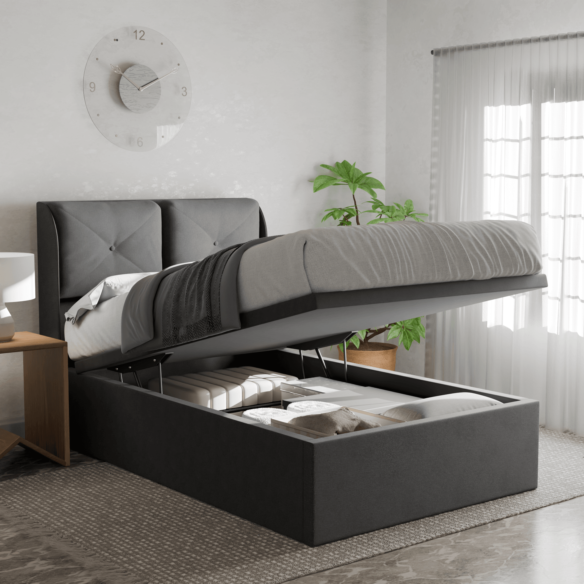 Mohave Fabric Storage Bed - Water Repellent Queen Size Platform Bed with Underbed Storage | Perfect for Small Bedrooms, Dorms & Apartments