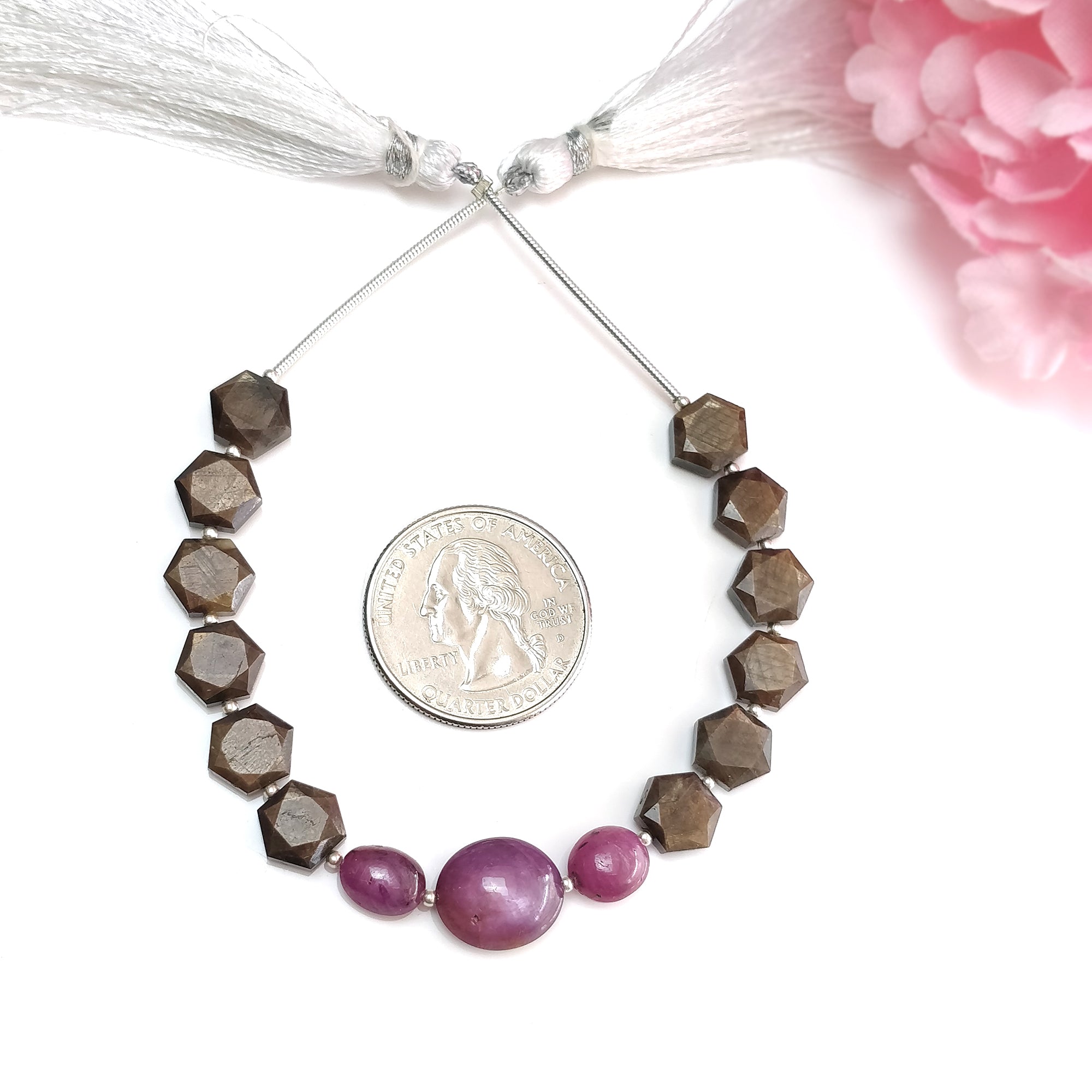 Natural Chocolate Sapphire & Star Ruby Gemstone Cabochon Loose Beads - 55.10cts Hexagon & Oval Shape (9x8mm to 13x11mm) for Jewelry Making, DIY Crafts, and Healing Crystal Collections - Perfect for Necklaces, Bracelets, and Meditation Accessories
