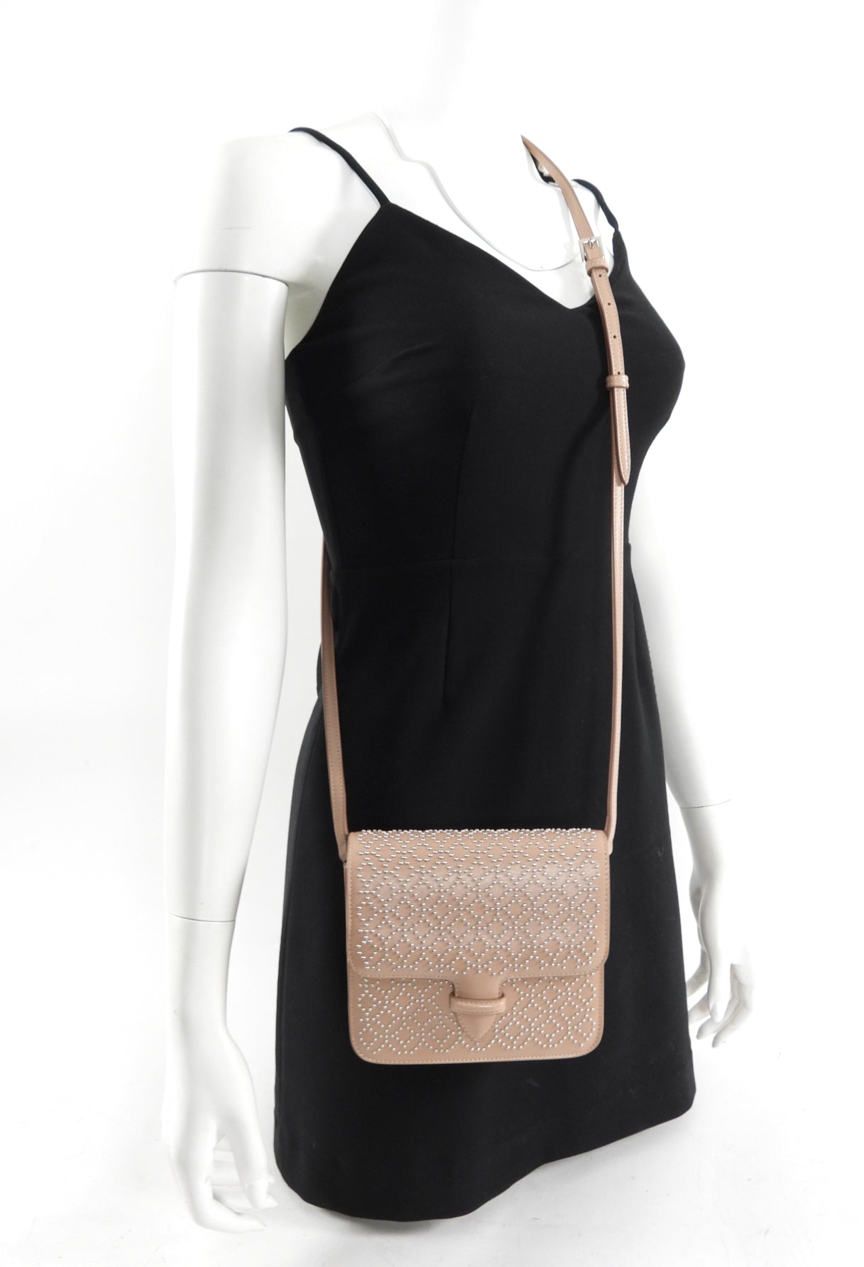 Alaia Small Stud Nude Leather Crossbody Bag for Women - Stylish Shoulder Purse with Gold Accents, Perfect for Date Night, Parties & Everyday Use
