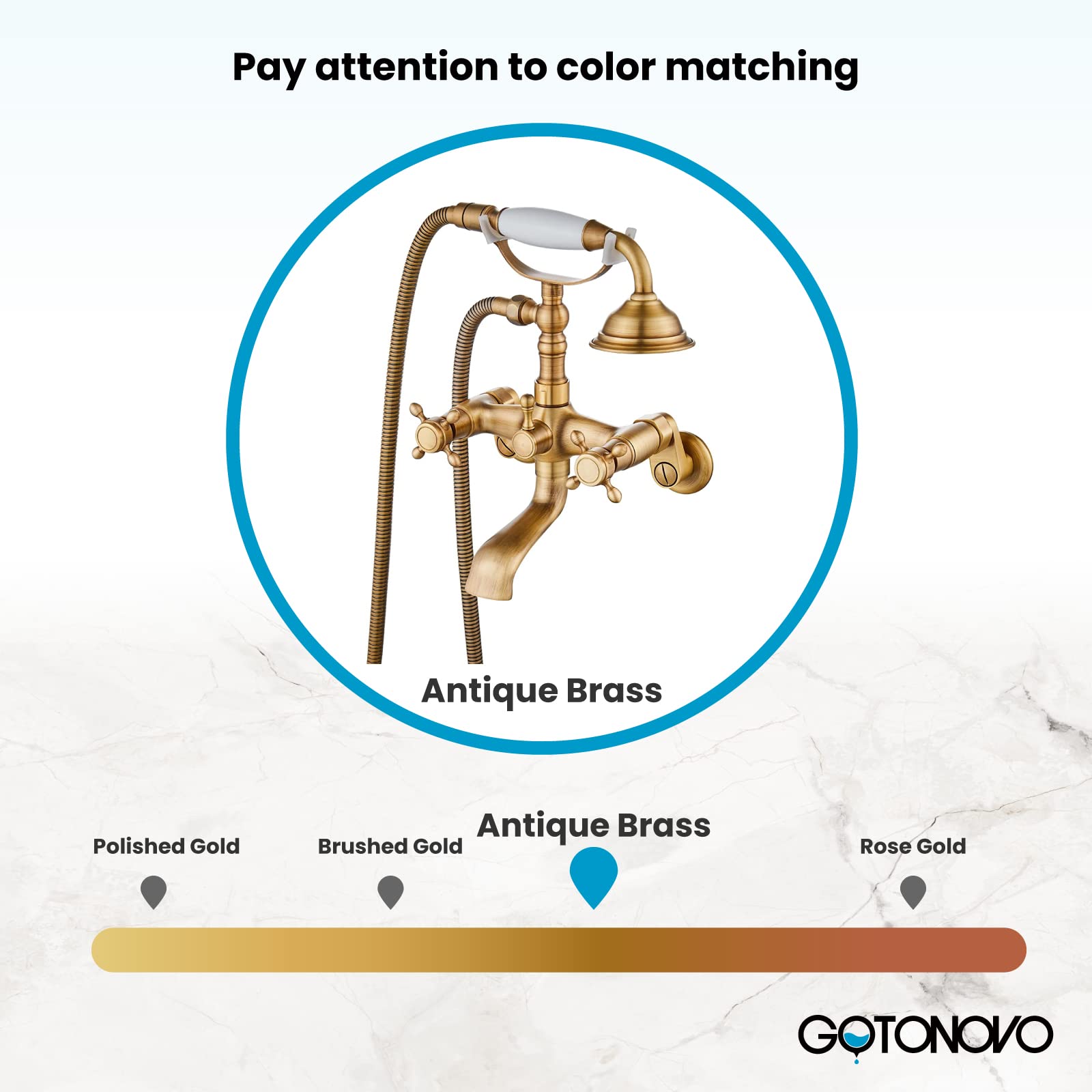 Gotonovo Victorian Clawfoot Bathtub Faucet Set - 6 Inch Center Adjustable Swing Arms, Handheld Shower & Double Cross Handle in Antique Brass - Perfect for Vintage Bathroom Renovations and Luxury Spa Experiences