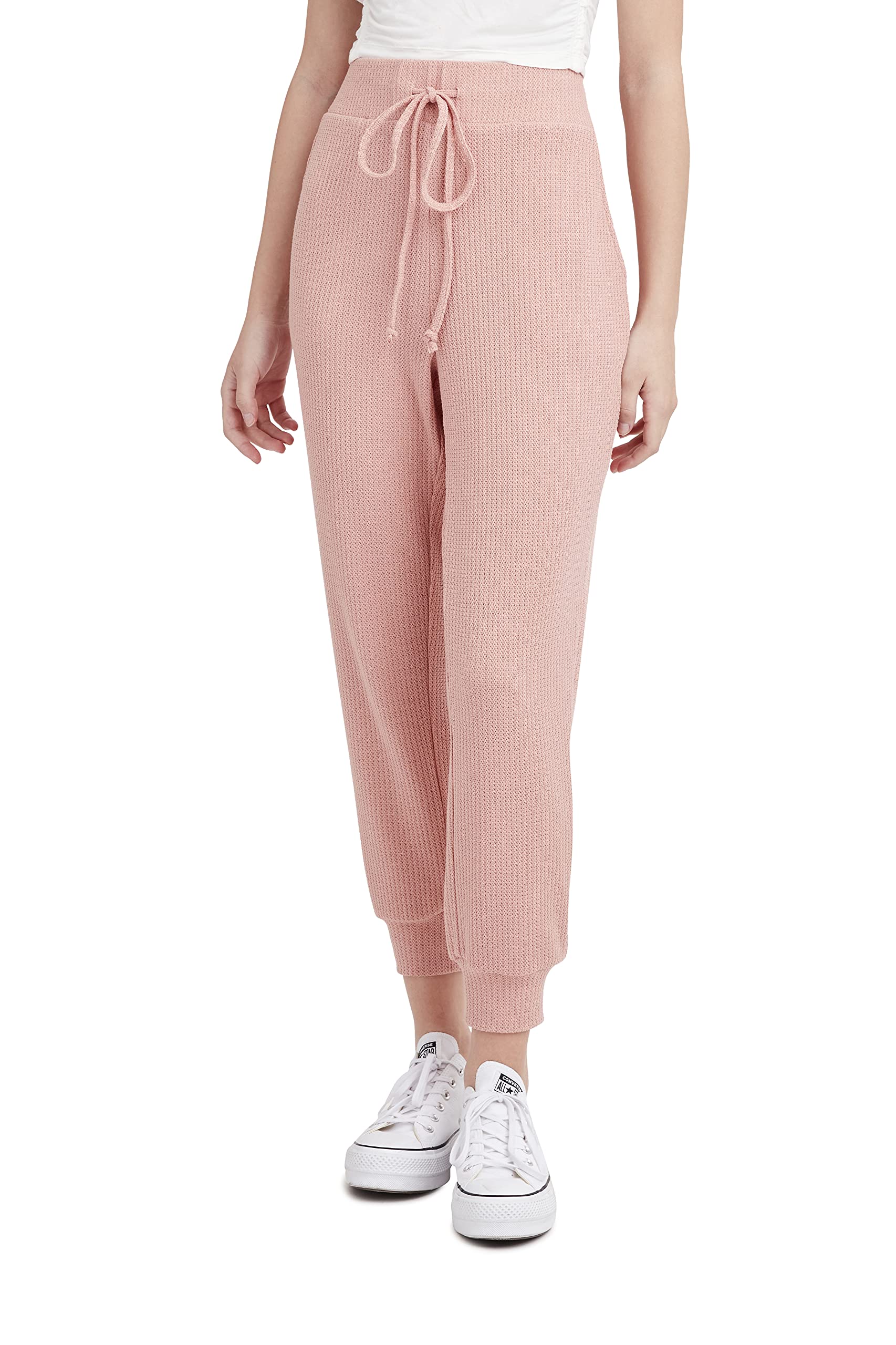 BCBGeneration Women's Waffle Knit Jogger Pants with Drawstring Waist - Soft Comfortable Lounge Pants for Yoga, Running, Travel & Casual Wear