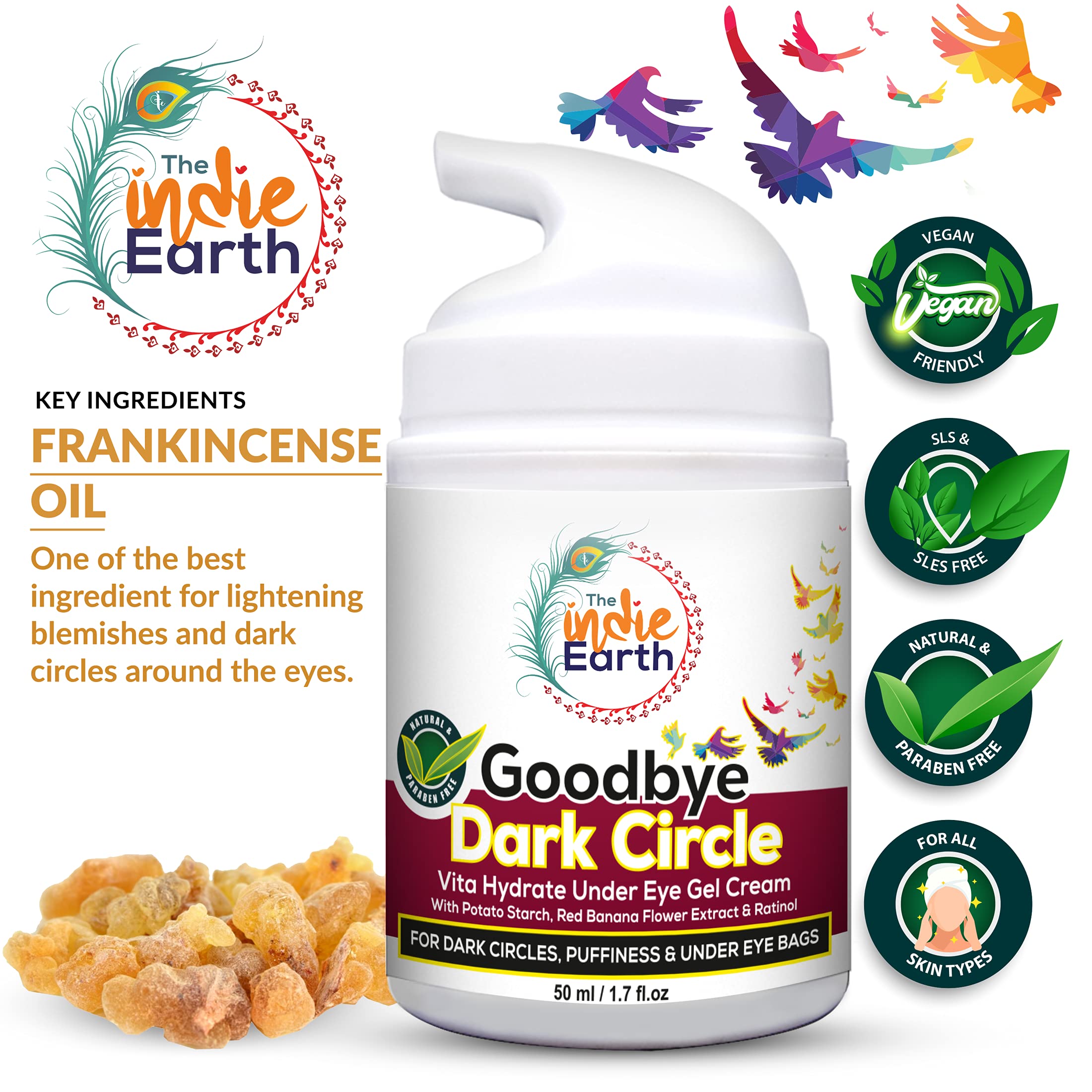 Indie Earth Goodbye Dark Circles Vita Rich Under Eye Gel Cream – 50ml with Potato Starch, Red Banana Flower Extract & Retinol | Best Eye Gel for Dark Circles, Puffiness & Fine Lines | Perfect for Night Routine & Travel Skincare