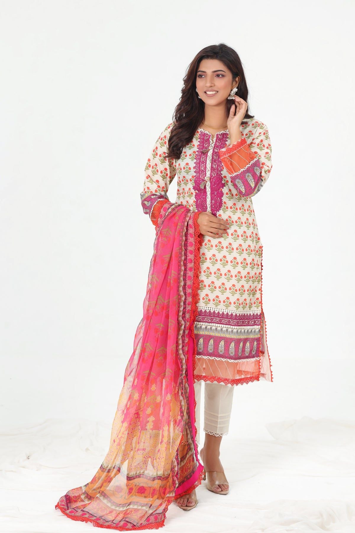 Asim Jofa Basic Print Suit for Women - Elegant Pakistani Designer Outfit for Parties, Weddings & Special Occasions