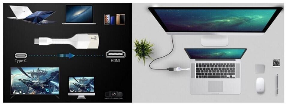 Premium AeroCool AV 027 USB C to HDMI 4K Adapter - White | High-Speed 4K@60Hz Video & Audio Transmission | Perfect for MacBook, iPad, Chromebook & Windows Laptops | Home Office & Entertainment Setup