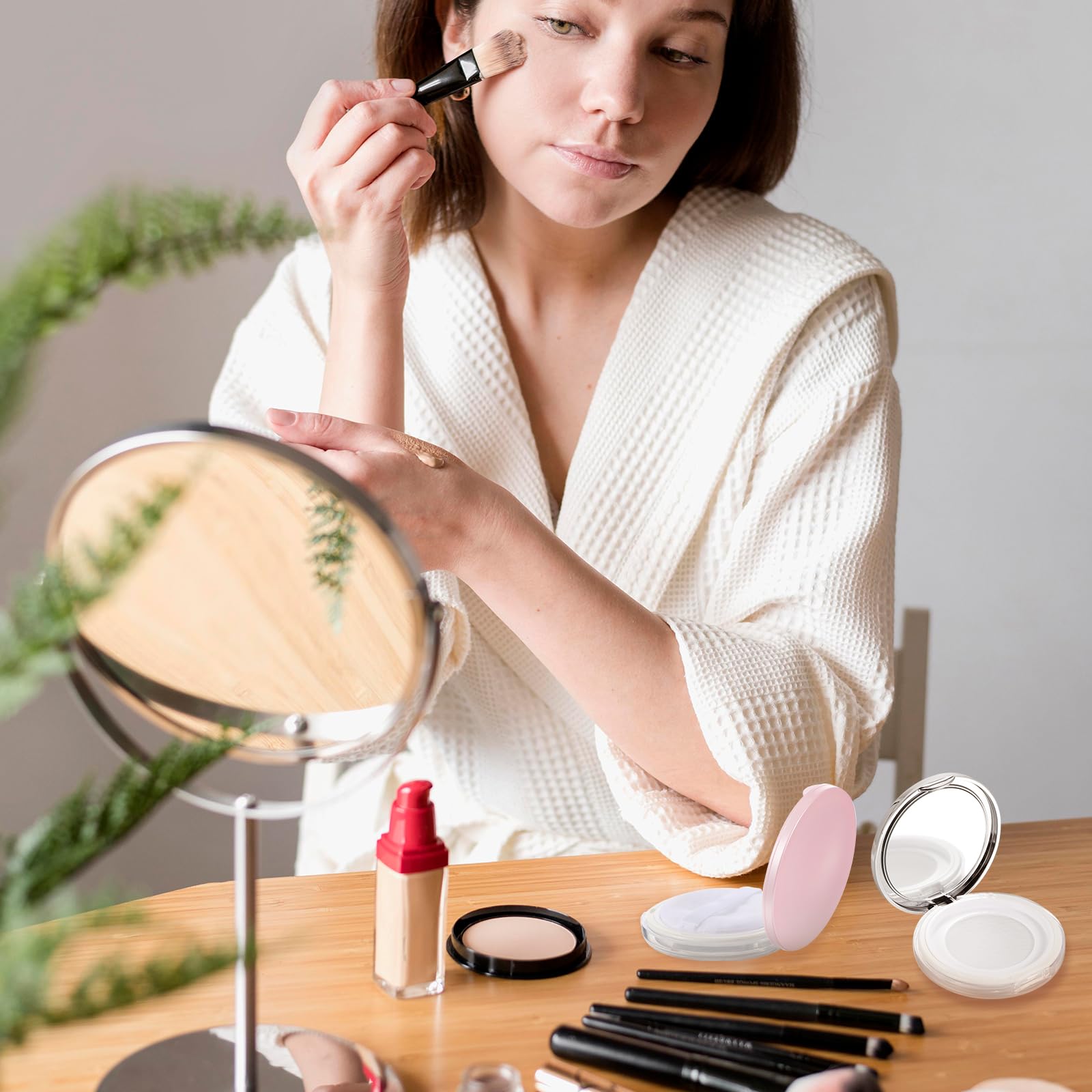 2Pcs Refillable Loose Powder Compact with Mirror & Puff - 0.17 oz Portable Empty Makeup Powder Case for Travel, Touch-ups & On-the-Go Beauty | Perfect for Loose Powder, Mineral Makeup & Face Powder Storage