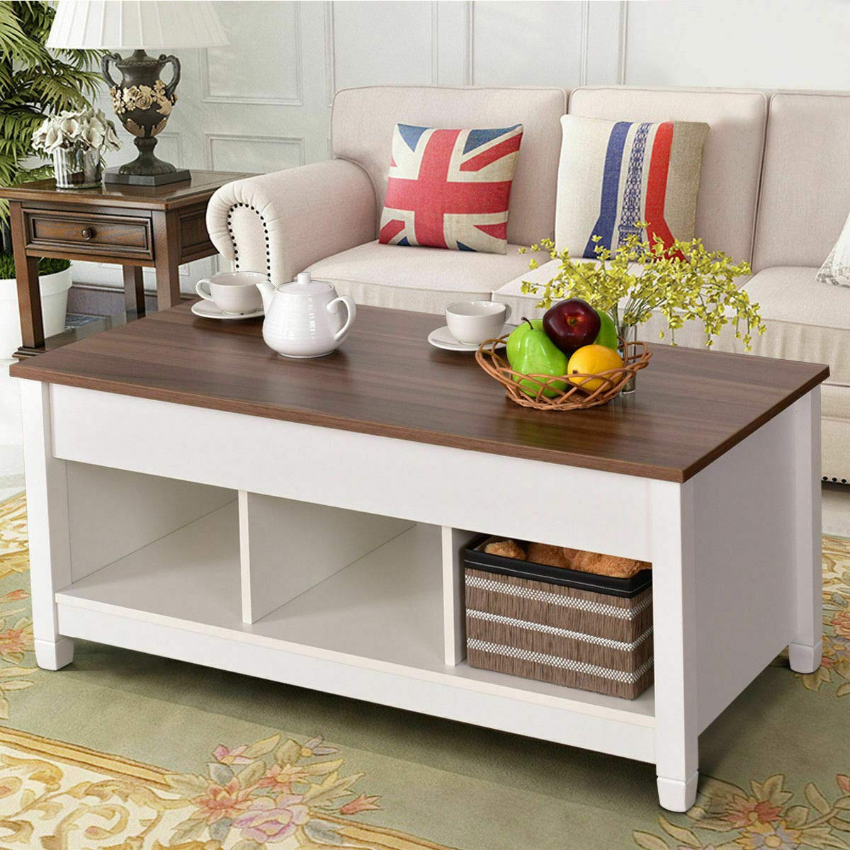 Modern Lift-Top Coffee Table with Hidden Storage & Shelves - Interactive White Living Room Furniture for Small Spaces, Apartments & Home Offices