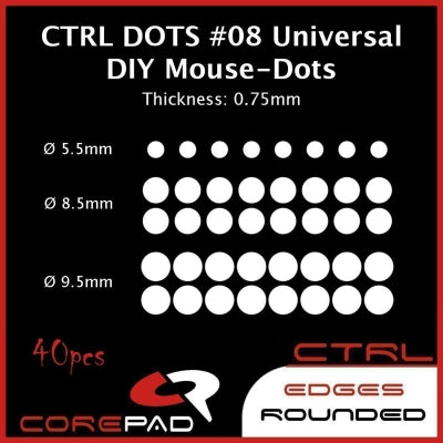 Corepad Skatez CTRL #8 Universal DIY Dots - 0.75mm Thick Mouse Feet for Gaming Mice | Perfect for FPS, MOBA, and Esports Gaming