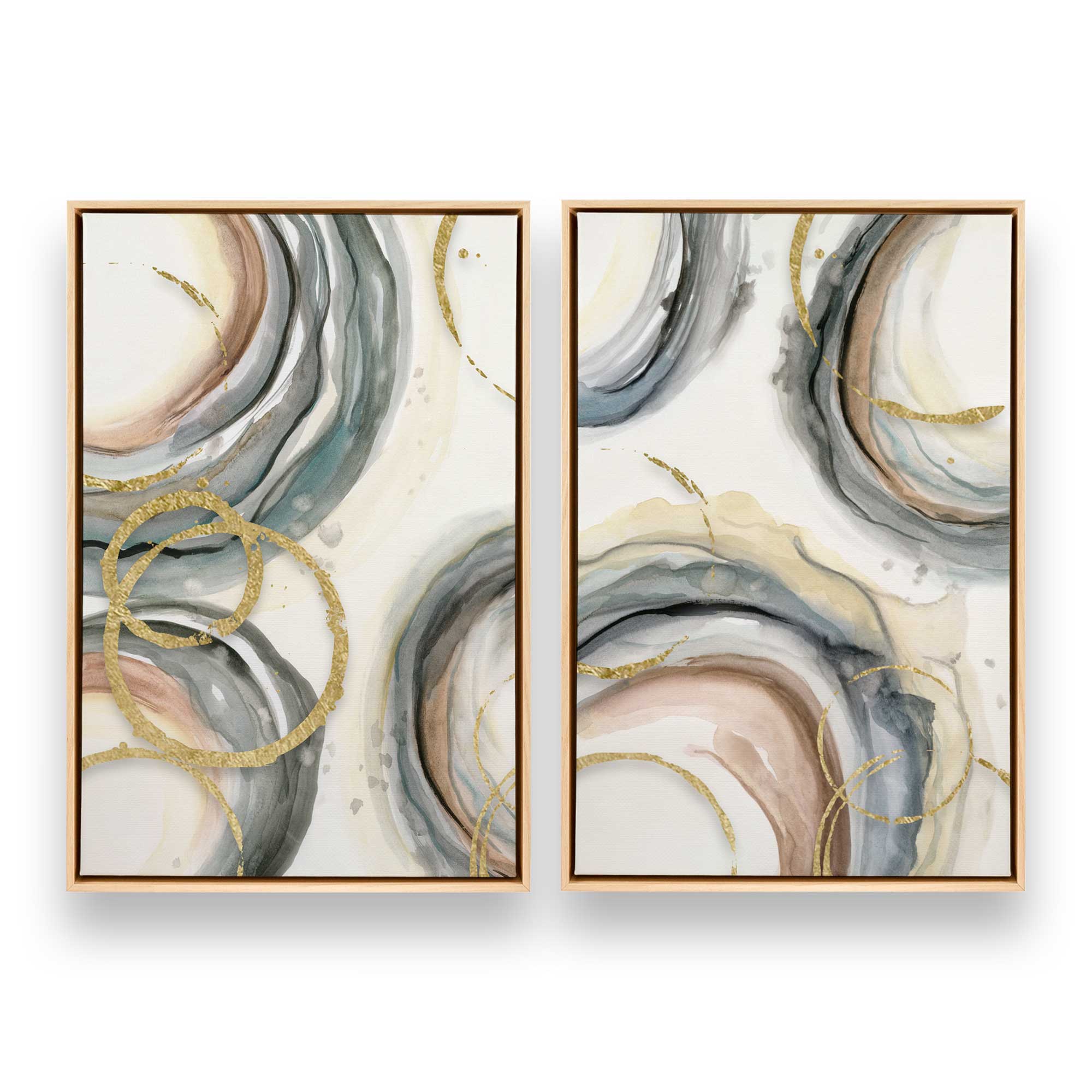 Golden Echoes Wall Art - Set of 2 Canvas Prints for Living Room & Bedroom Decor | Modern Home & Office Wall Decorations