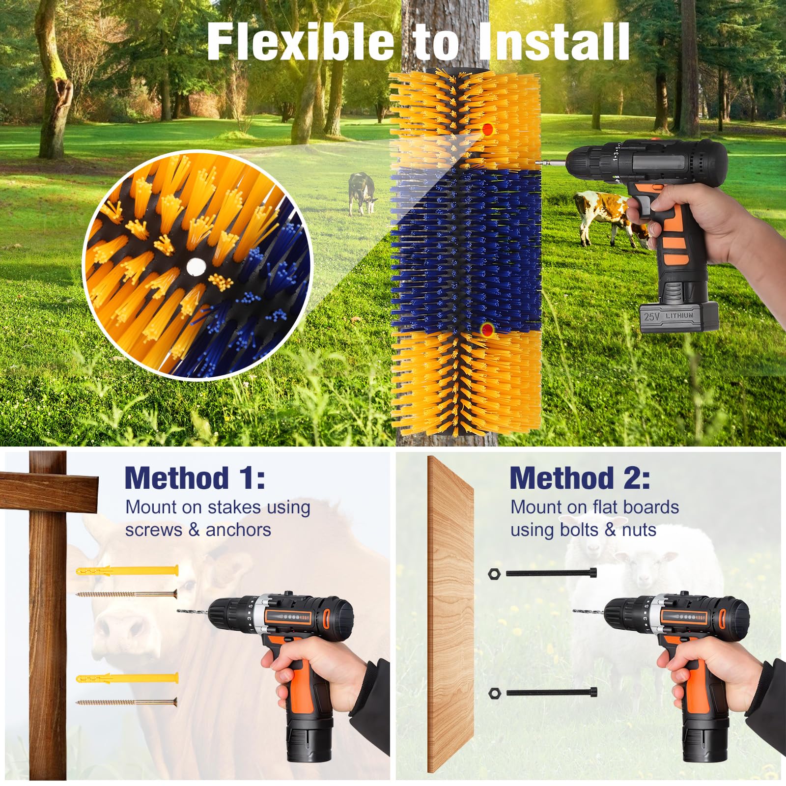 1 Pack Livestock Scratch Brushes - Large Soft Cow & Horse Back Scratcher - Itch Relief Massage Brush for Goats, Sheep, Deer - Durable Barn & Pasture Grooming Tool for Happy Animals