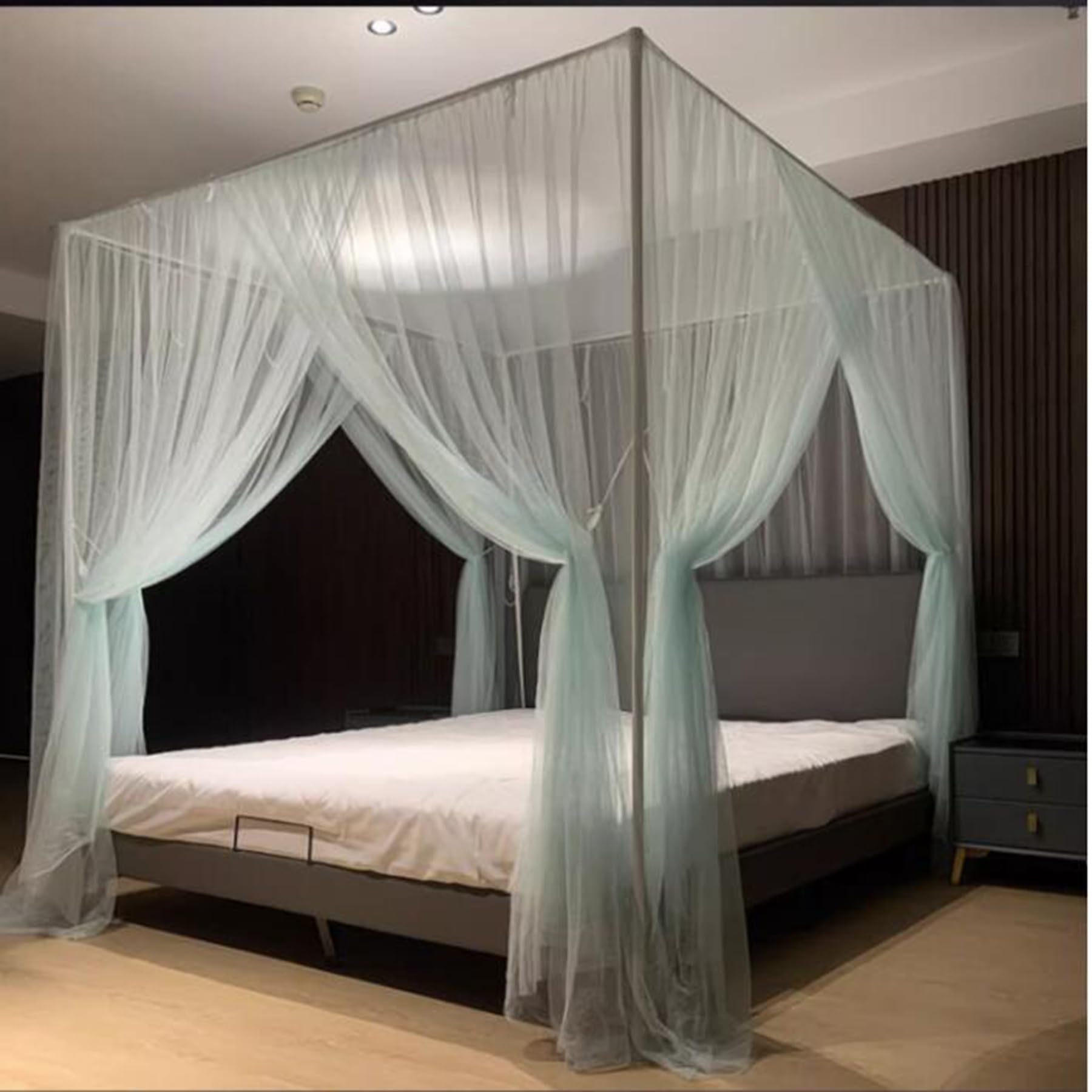 4 Corners Post Canopy Bed Curtains - Full/King Size Canopy Bed Frame Poles for Girls & Adults Bedroom Decor - Green - Perfect for Romantic Bedroom, Boho Chic Decor & Princess Style Bedrooms