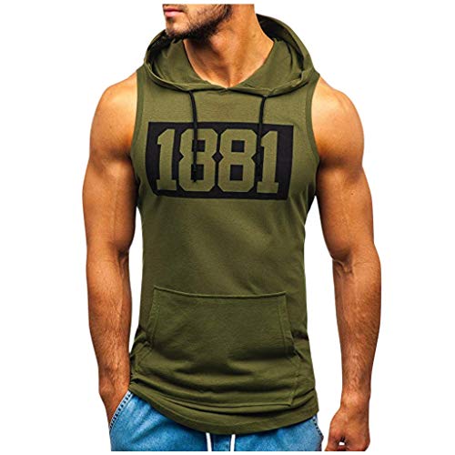 Men's Quick-Dry Surf Shirt Sleeveless Hooded Muscle Fitness Top with Pocket - Breathable Workout Shirt for Bodybuilding, Gym & Beach Activities