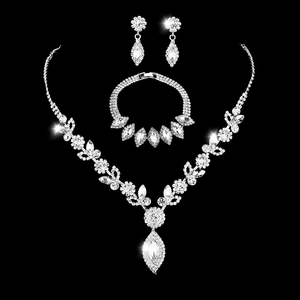 Elegant White Crystal Floral Jewelry Set for Brides - Perfect for Weddings, Prom & Special Occasions