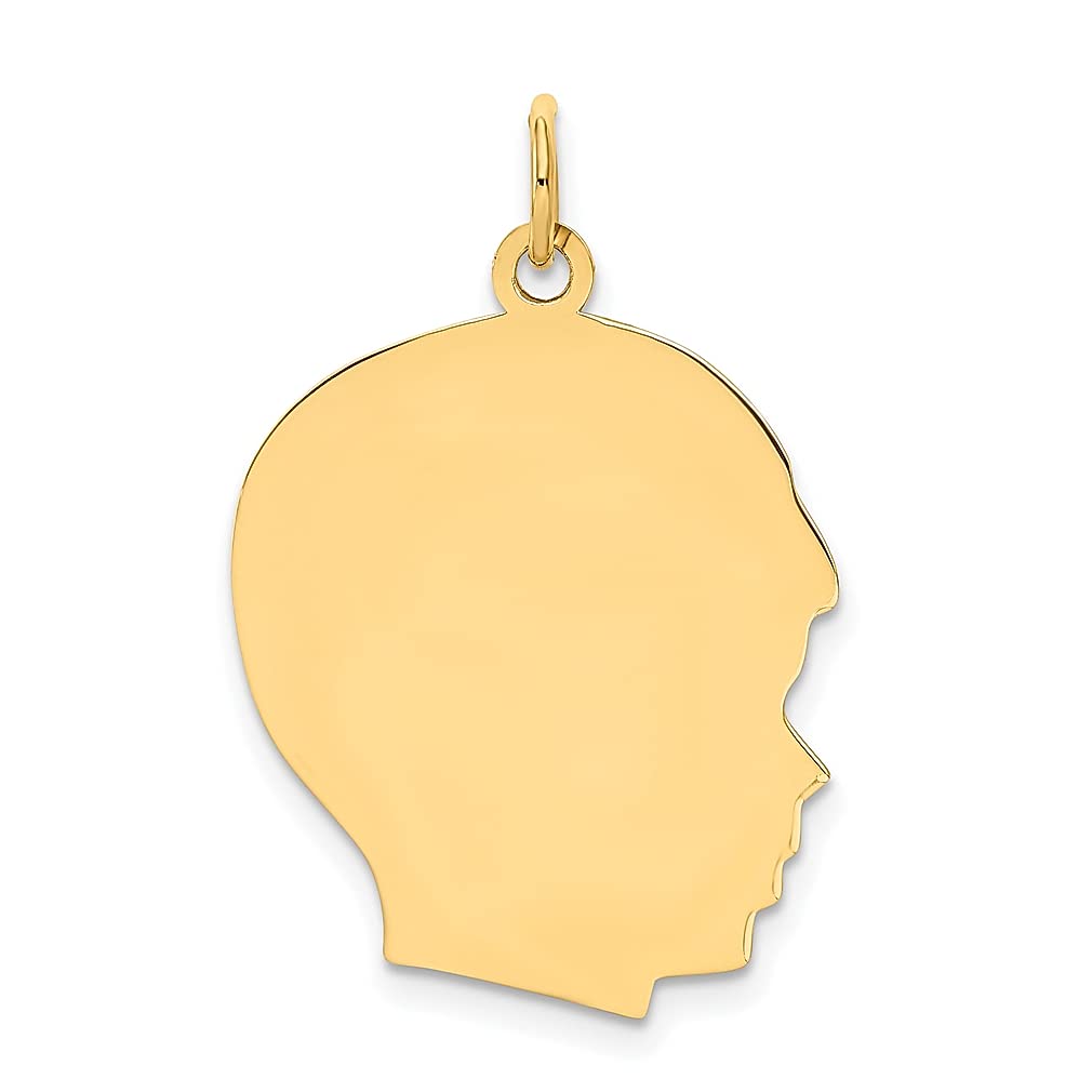 14K Yellow Gold Engravable Boy Head Charm Necklace Pendant - .013 Gauge, Large Facing Right Design - Fine Jewelry for Women, Baby Disc Girl, Gifts for Her | Perfect for Birthdays, Anniversaries & Mother's Day Presents