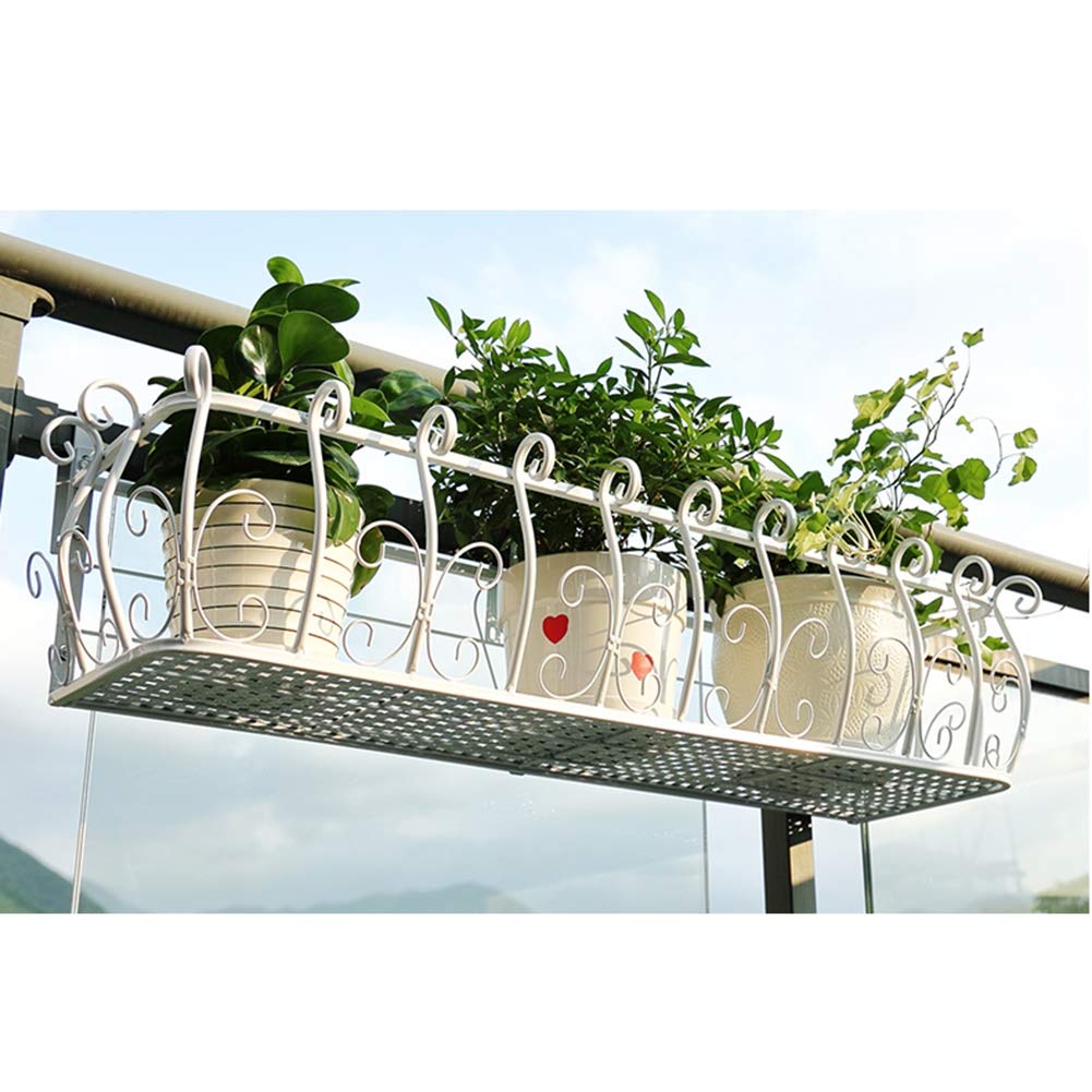 GZHENH Iron Hanging Shelf Basket with Hooks - Balcony Flower Pot Holder, Railing Shelf, Window Decor - Metal Plant Stand for Indoor/Outdoor Use - 3 Colors & 4 Sizes (White, 80x28x22cm) - Perfect for Gardens, Patios, and Home Decoration