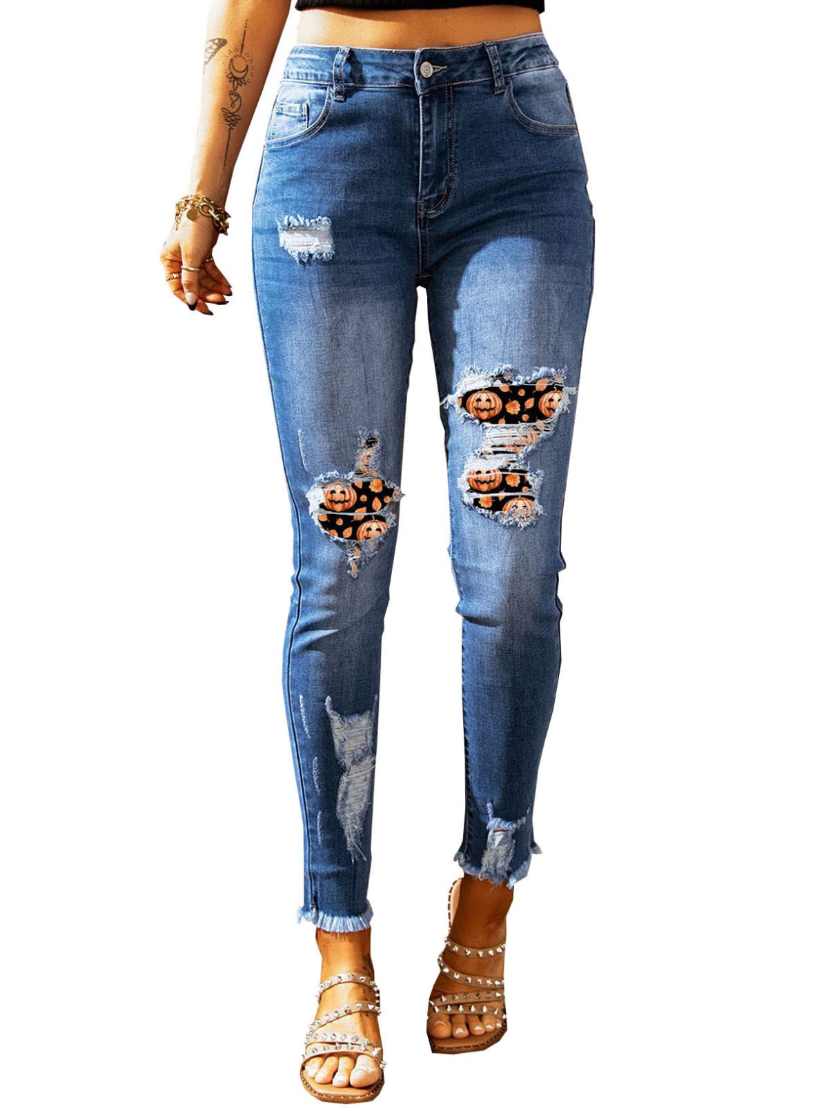 EVALESS Women's High Rise Ripped Skinny Jeans - Slim Fit Boyfriend Denim Pants with Raw Hem & Stretch Comfort | Perfect for Casual Wear, Date Night & Street Style Fashion