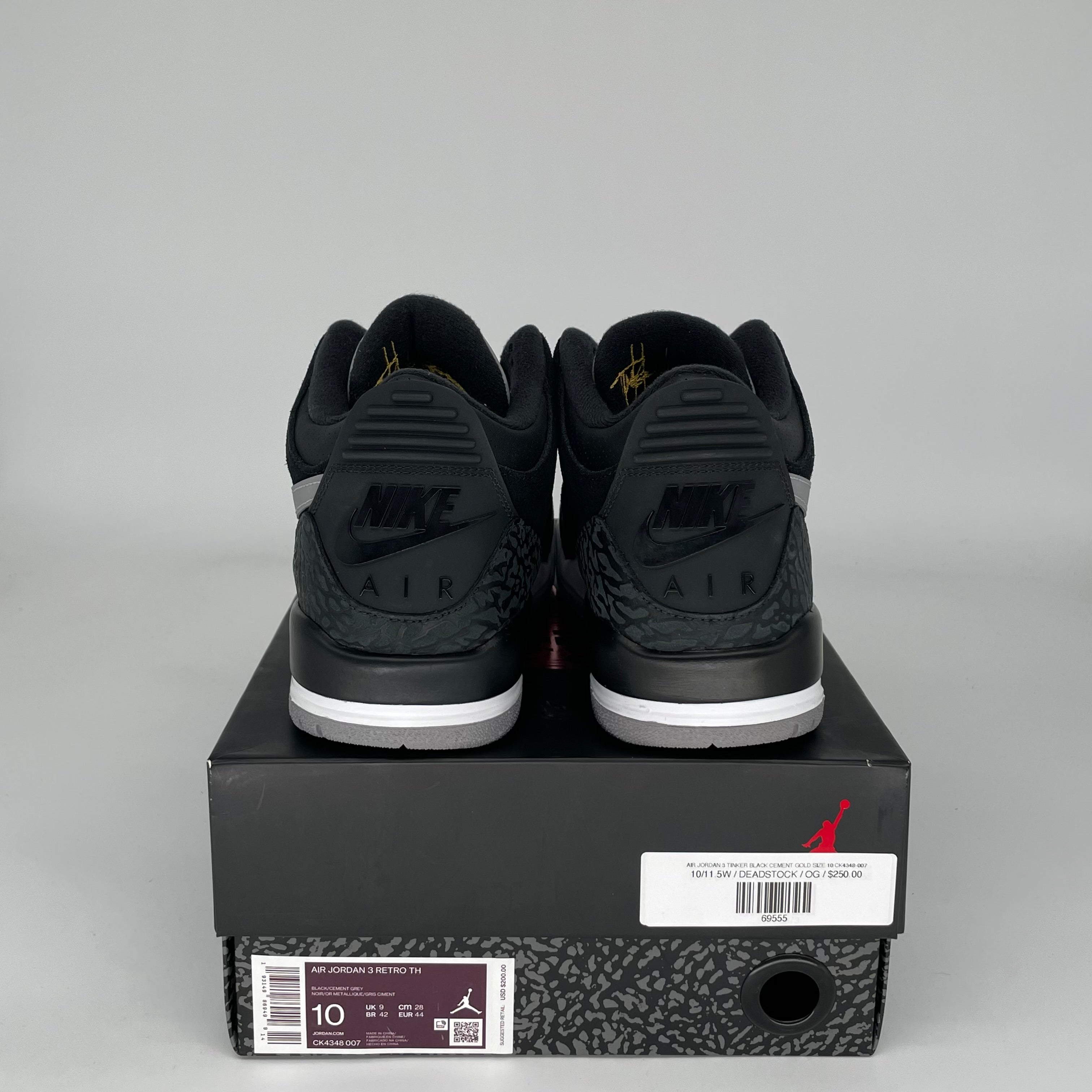 Original Air Jordan 3 Tinker Black Cement Gold Men's Basketball Shoes Size 10 CK4348-007 - Retro Sneakers for Streetwear & Casual Outfits