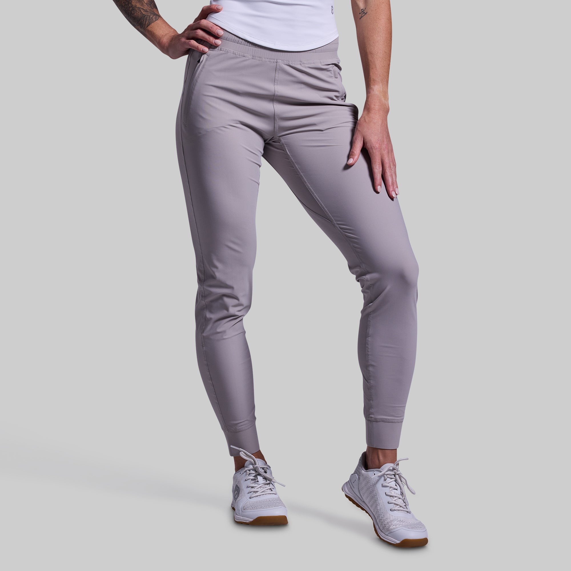 Women's High-Waisted Performance Jogger Pants - Moisture Wicking, Stretch Yoga Workout Pants for Running, Gym & Lounge (Paloma Grey)