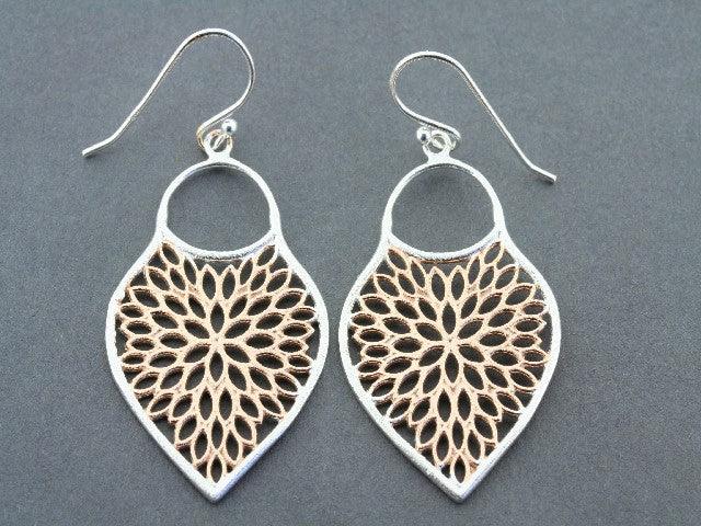 Rose Gold on Silver Mosaic Shield Earrings - Elegant Boho Jewelry for Women, Perfect for Parties, Weddings & Everyday Wear