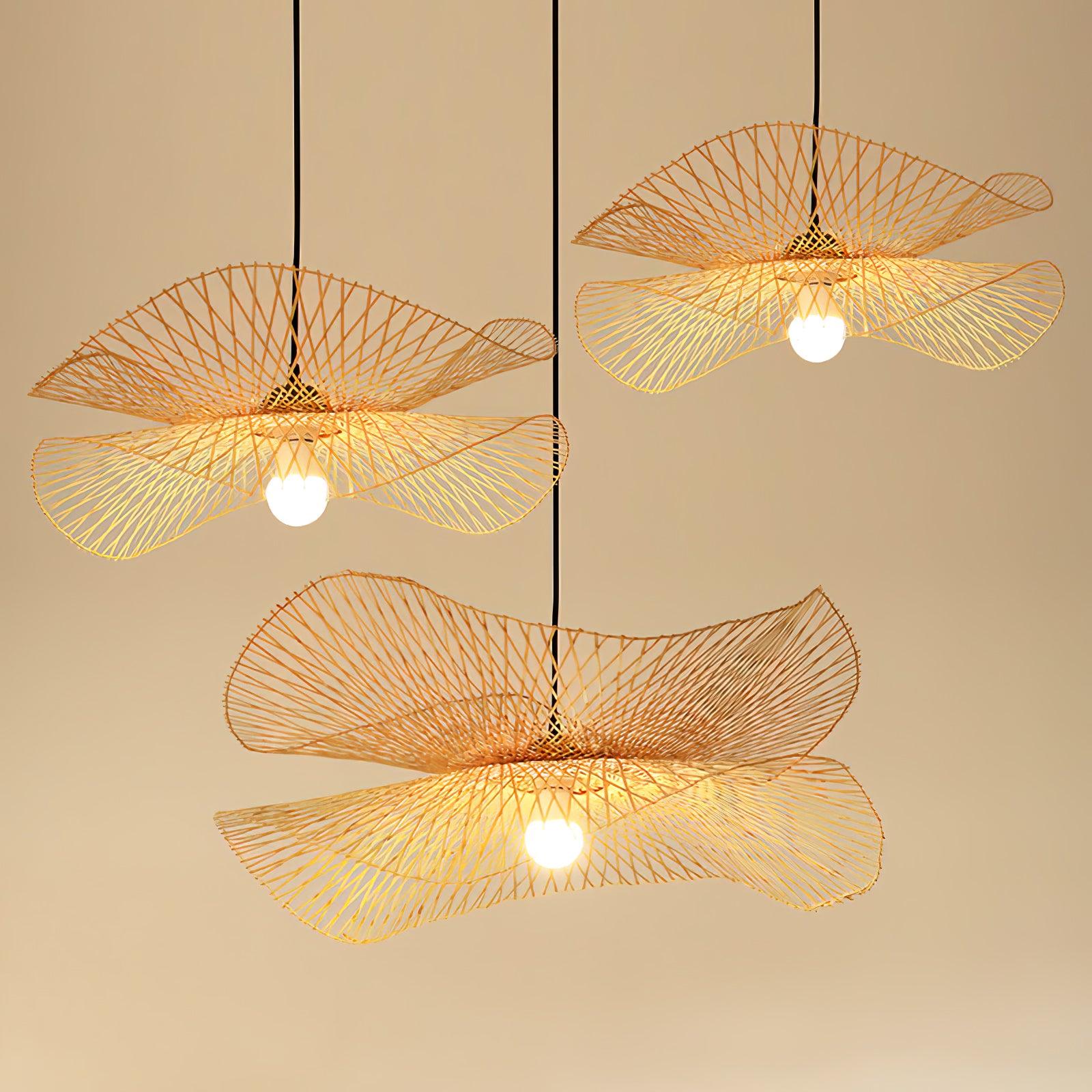 Modern Bamboo Frame Pendant Light - Handwoven Natural Rattan Hanging Lamp for Dining Room, Kitchen Island & Bedroom Decor - Eco-Friendly Lighting Fixture