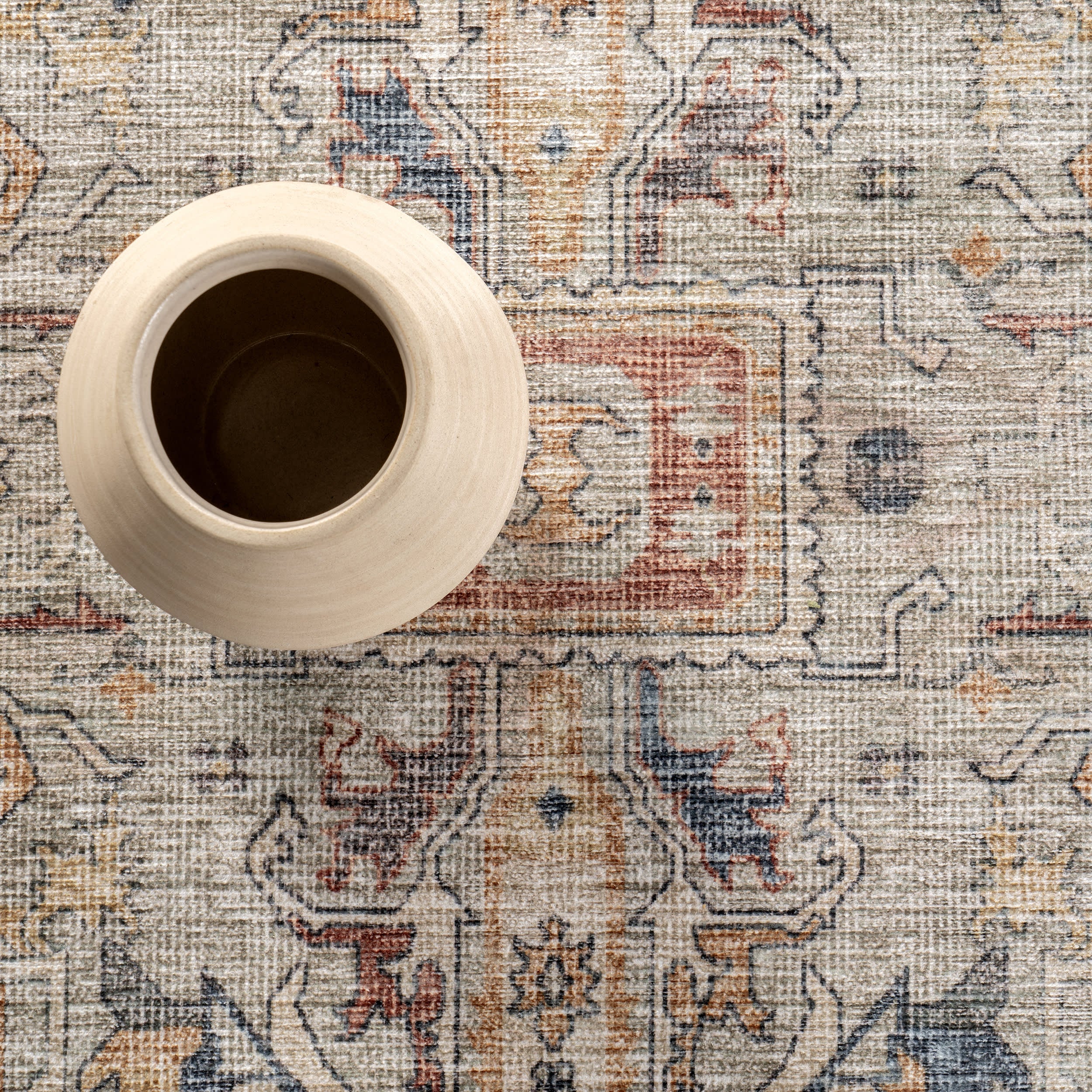 Atrium Medallion Spill Proof Washable Rug - Taupe Color Non-Slip Area Rug for Living Room, Bedroom, Kitchen | Perfect for High Traffic Areas & Pet Friendly Homes