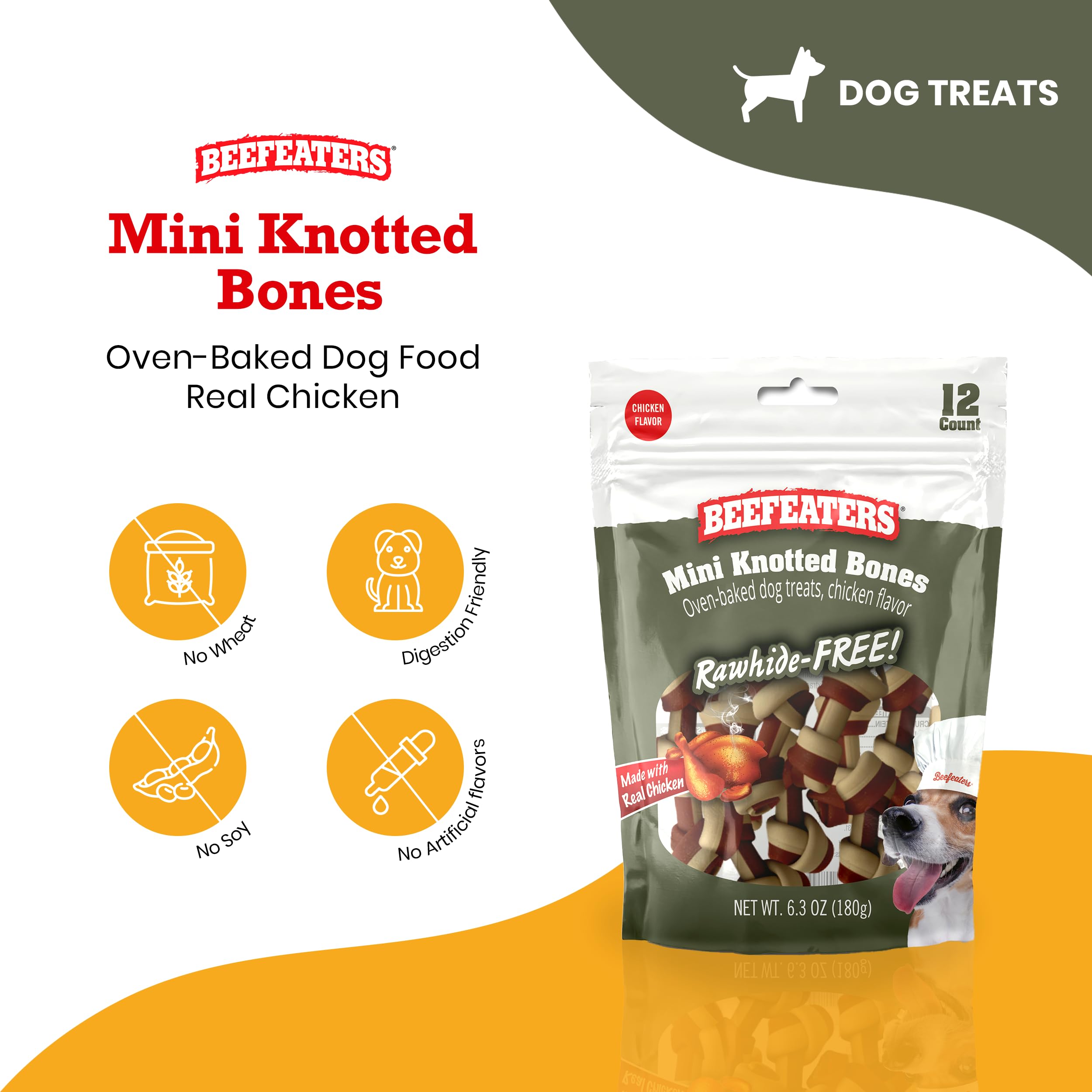 Beefeaters Mini Knotted Bone Chicken Flavor Dog Treats - 12ct | Rawhide-Free, All-Natural, No Artificial Flavors | Healthy Digestion & Teeth Cleaning | Training Treats for Small, Medium & Large Dogs | Perfect for Reward, Training & Dental Care