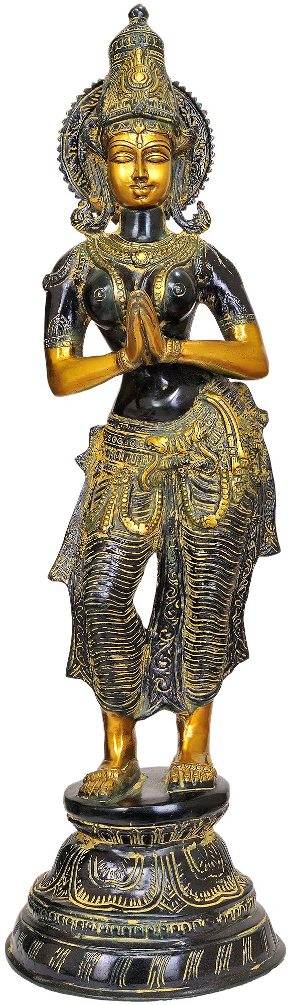 Namaste Welcome Lady Brass Statue - Handcrafted Indian Decor for Home, Yoga Studio & Meditation Space