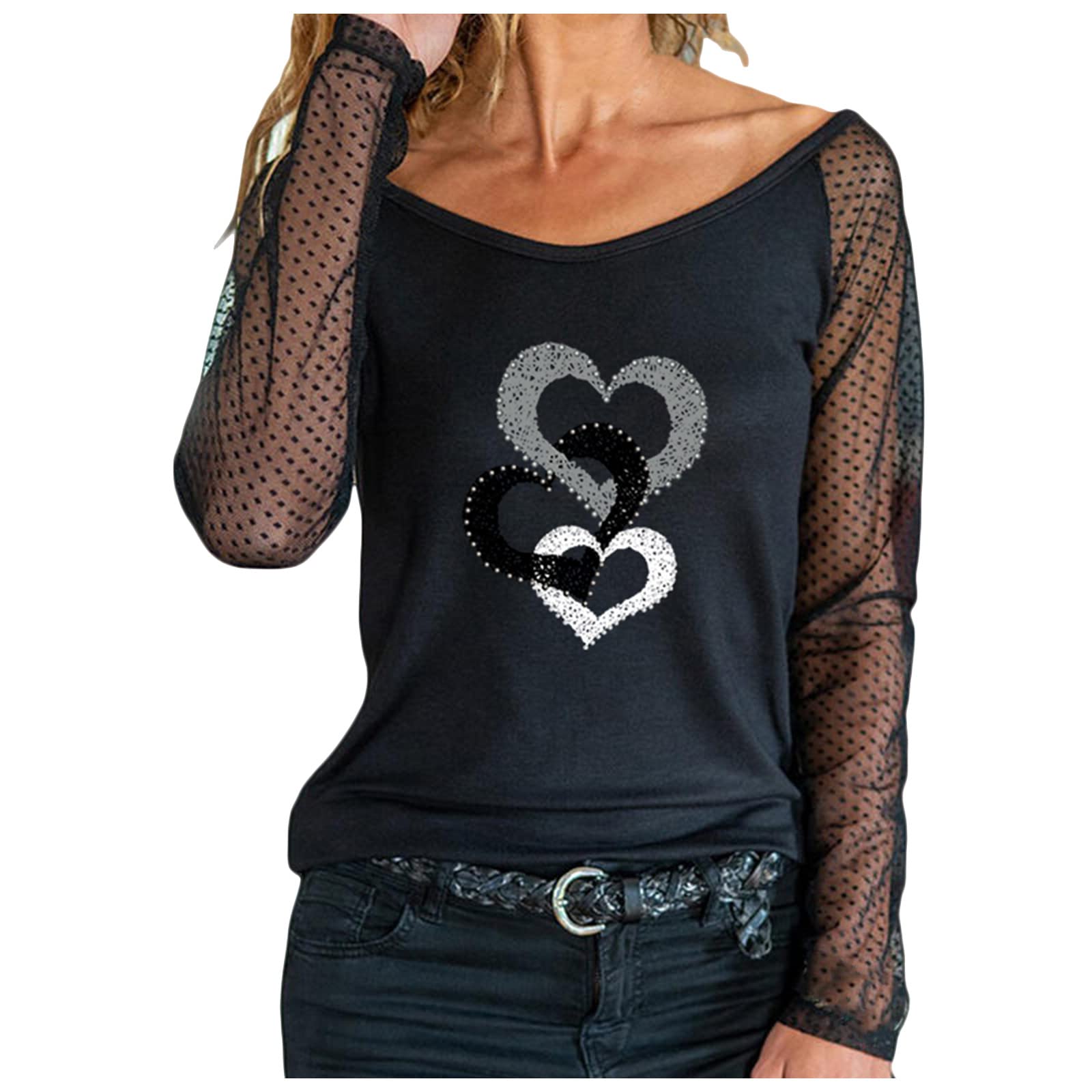 Women's Fashion Printed Long Sleeve Blouse - Elegant Lace Sweatshirt Pullover Top for Casual Wear | Perfect for Office, Dating & Everyday Outfits