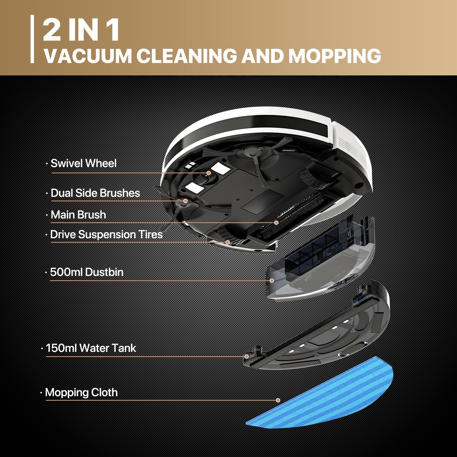 Mollie Wi-Fi Robot Vacuum & Mop, 2800Pa, Self-Charging - for Hard Floors & Carpets