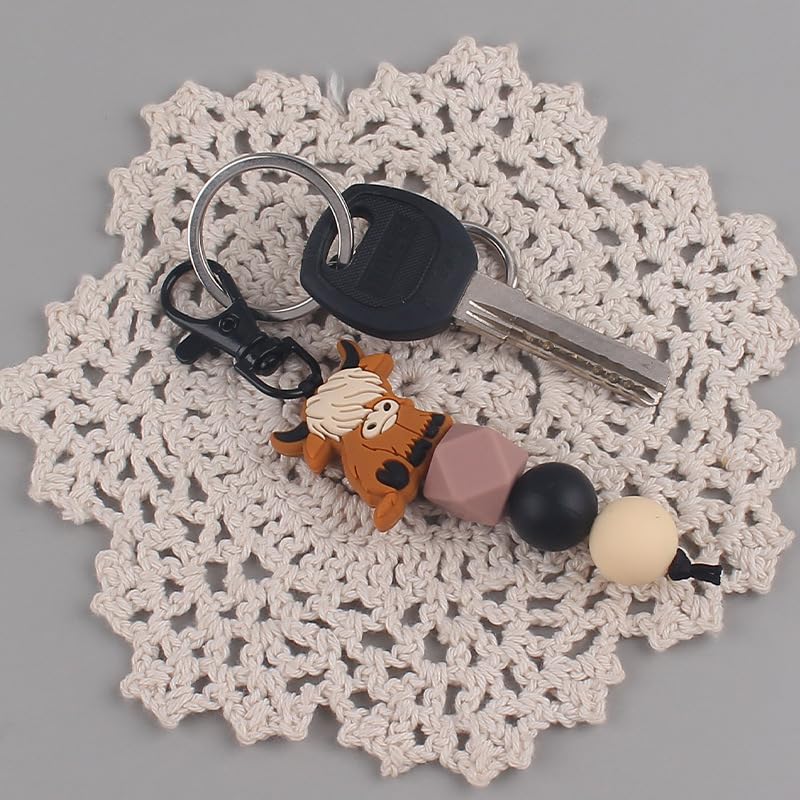 Cute Animal Keychains for Backpack - Cow & Elk Silicone Bead Keychains for Car Keys, House Keys & Purse Accessories - Perfect for Gifts, School Supplies & Travel Essentials