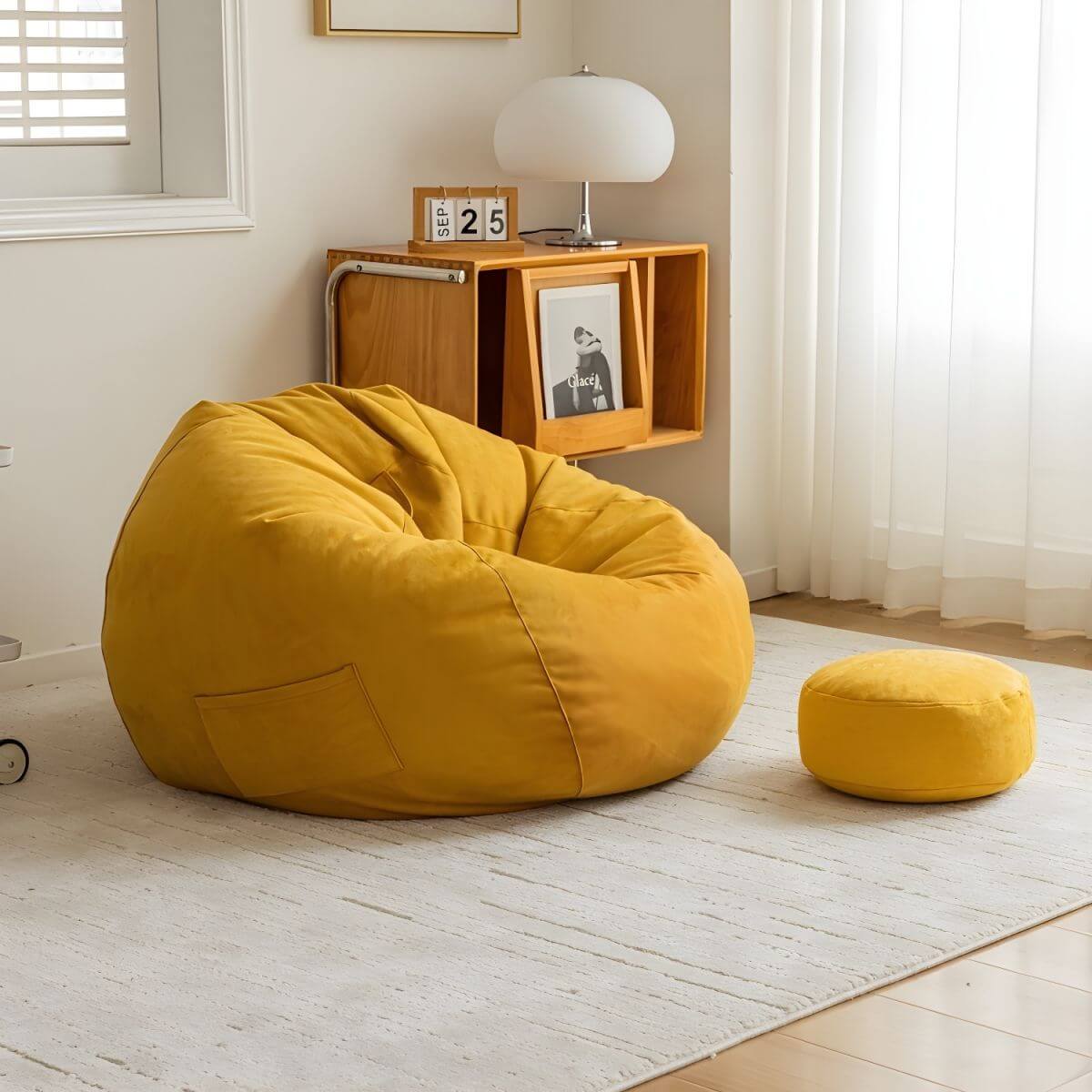 Large Indoor Bean Bag Chair & Ottoman with Storage - Removable Washable Cover for Adults - Perfect for Living Room, Bedroom, or Game Room Relaxation