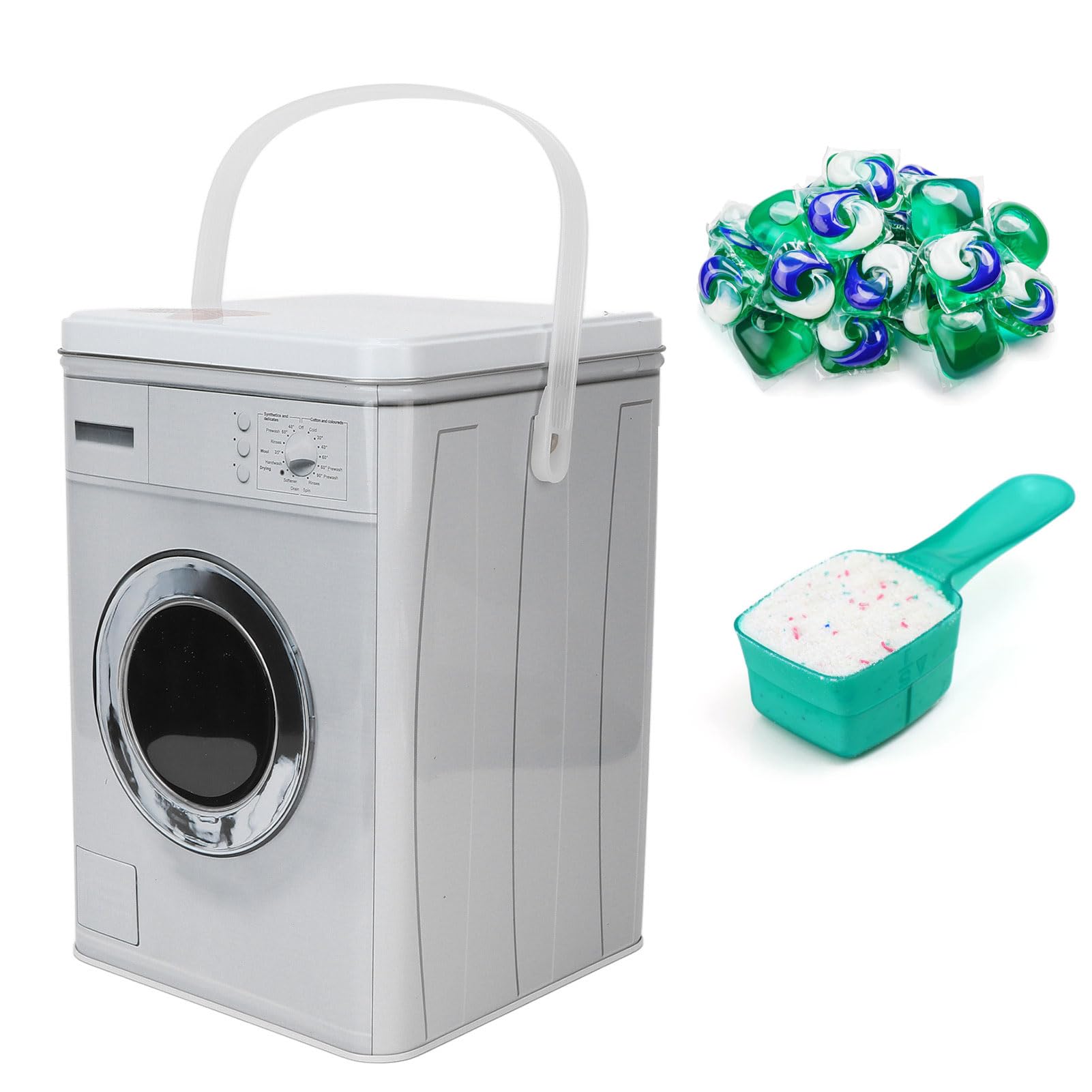 Stainless Steel Laundry Detergent Dispenser with Handle - Farmhouse Style Metal Detergent Holder & Organizer for Socks, Tapes, Stationery - Perfect for Laundry Room Storage & Home Decor