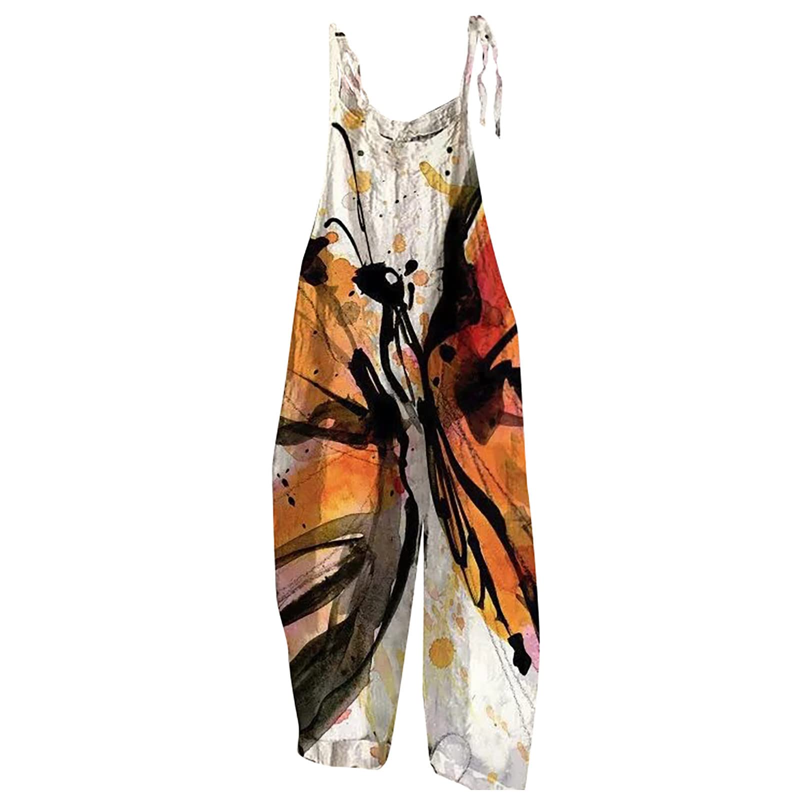 Women's Floral Cotton Jumpsuit - Sleeveless Spaghetti Strap Romper with Tie Waist, Baggy Fit for Casual & Dressy Occasions - Perfect for Summer Outings, Beach Vacations & Date Nights
