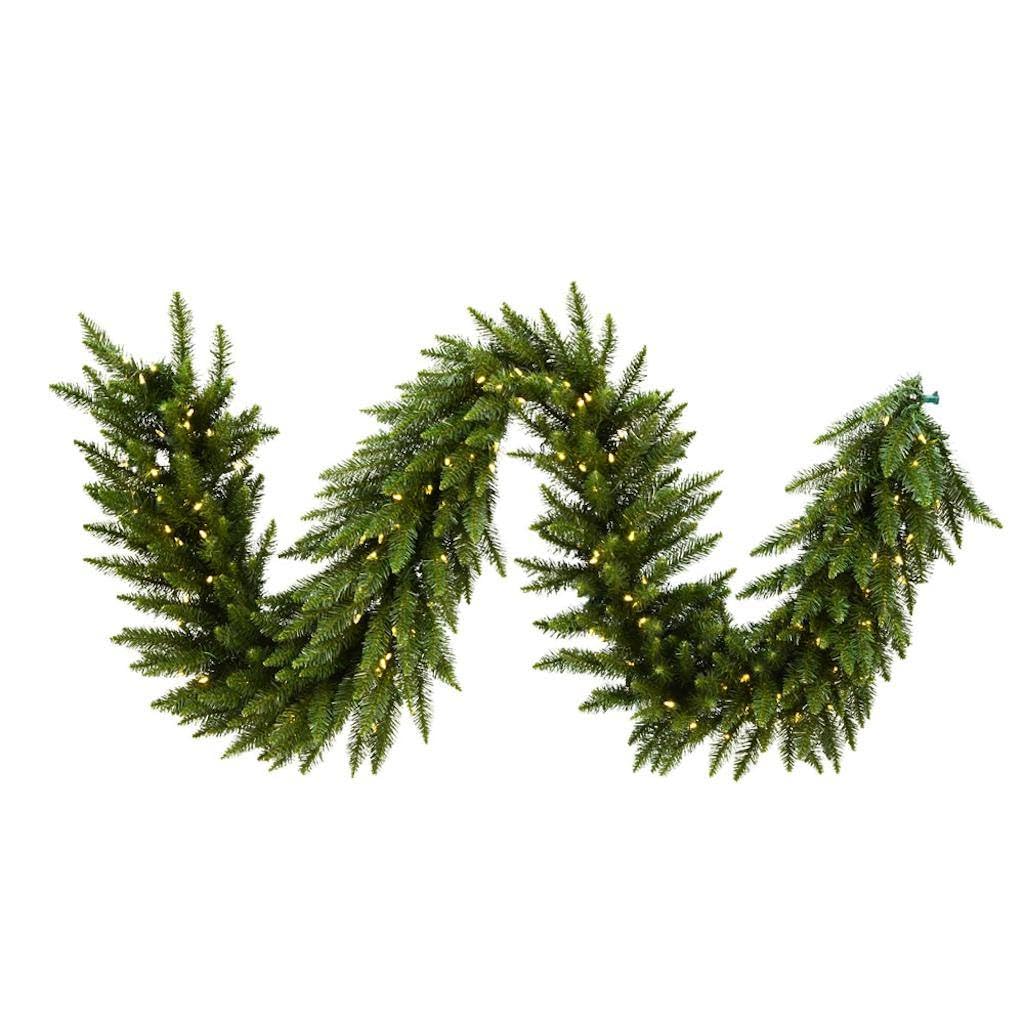 Vickerman 9ft Camdon Fir Artificial Christmas Garland with 200 Warm White LED Mini Lights - 320 PVC Tapered Tips - Indoor/Outdoor Holiday Decor for Fireplace Mantel, Staircase & Front Door