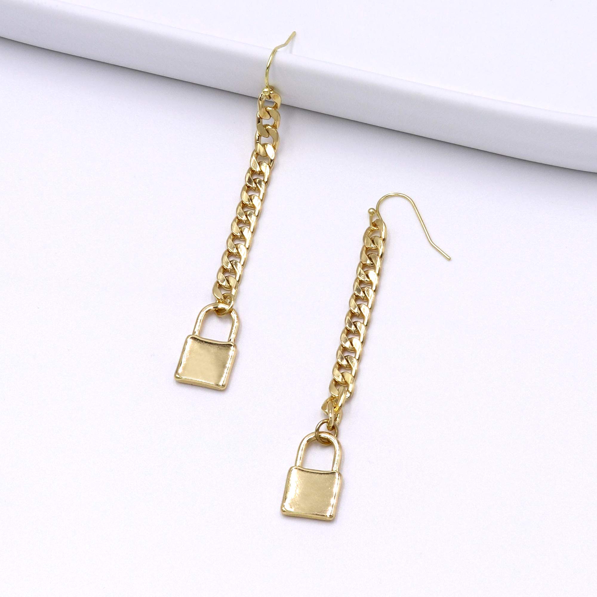 Pomina Gold and Silver Thick Link Chain Earrings for Women - Circle Linear Chain Lock Dangle Drop Earrings | Perfect for Parties, Weddings, and Everyday Fashion