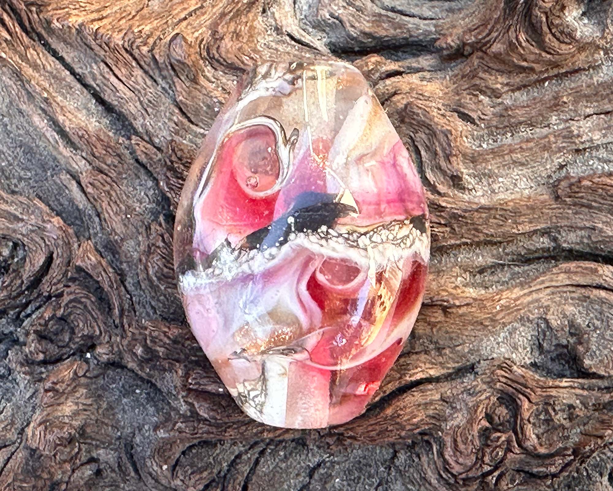 Cherries Jubilee Pink Lampwork Focal Bead SRA - Handmade Glass Bead for Jewelry Making, DIY Crafts, Necklace Pendants & Bracelet Charms - Perfect for Beaders and Craft Enthusiasts