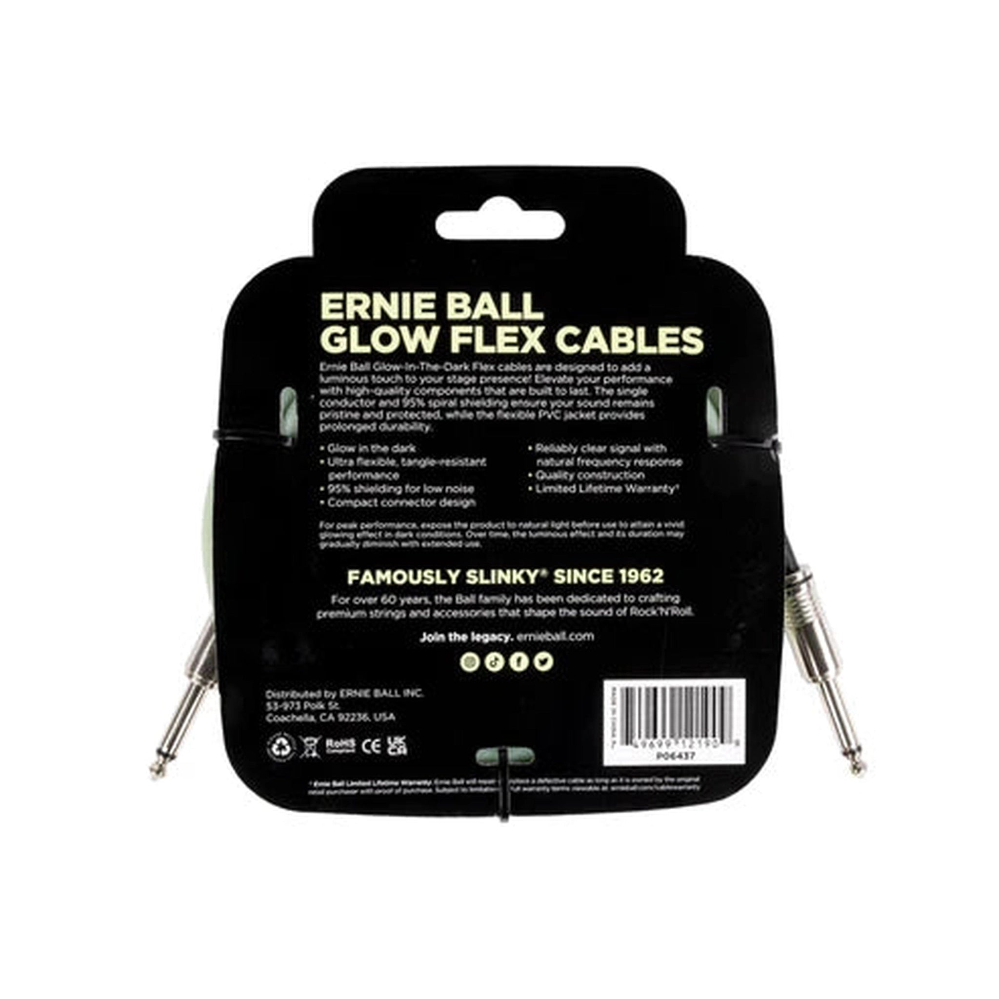 Ernie Ball 20ft Glow in The Dark Instrument Cable - High Quality Guitar/Bass Cable for Live Performances & Studio Recording (Flexible, Durable)
