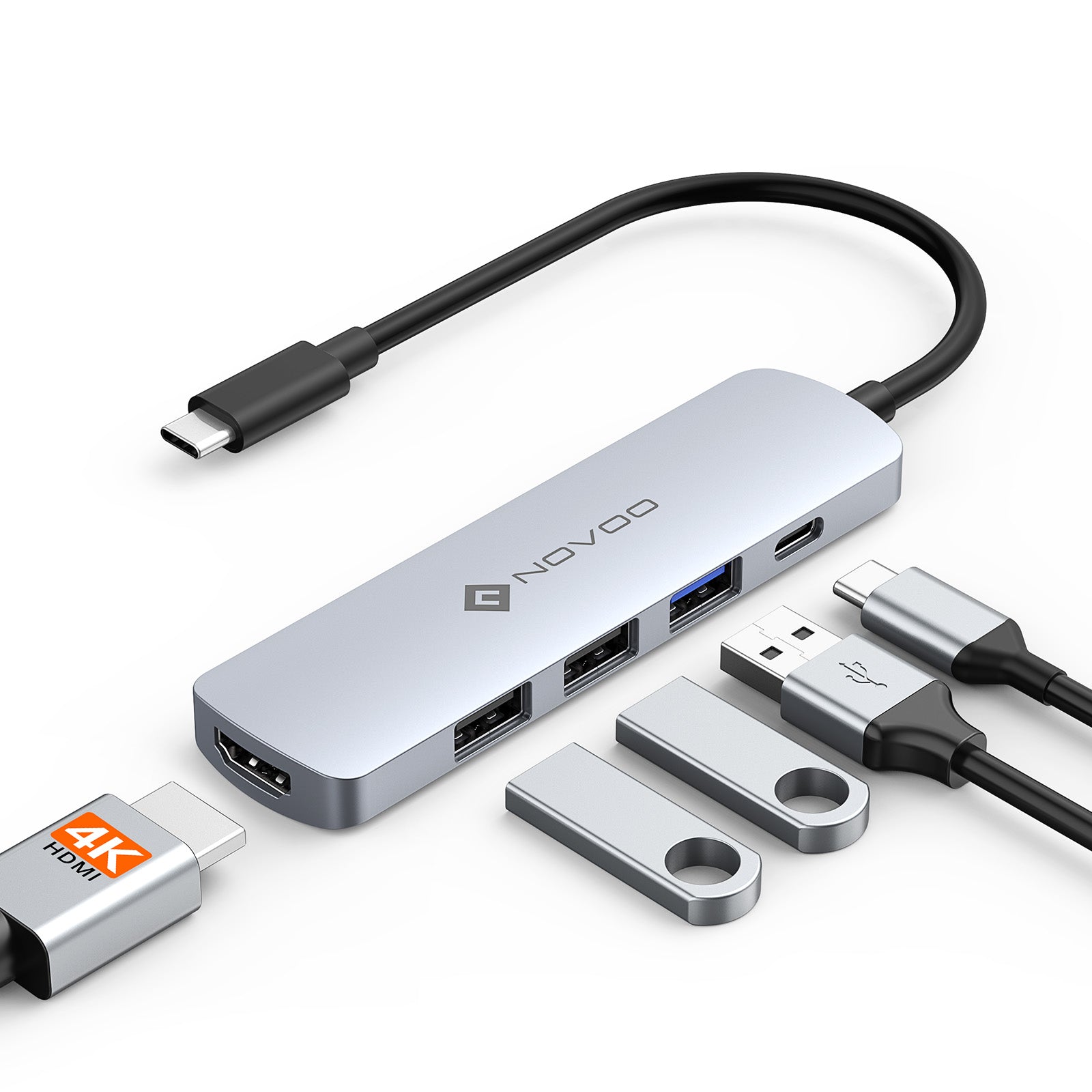 NOVOO 5-in-1 USB C Hub with 4K HDMI, 100W PD, USB 3.0 Ports - Compact Multi-Port Adapter for MacBook Pro/Air, iPad Pro, Chromebook (Home Office, Travel, Presentations)