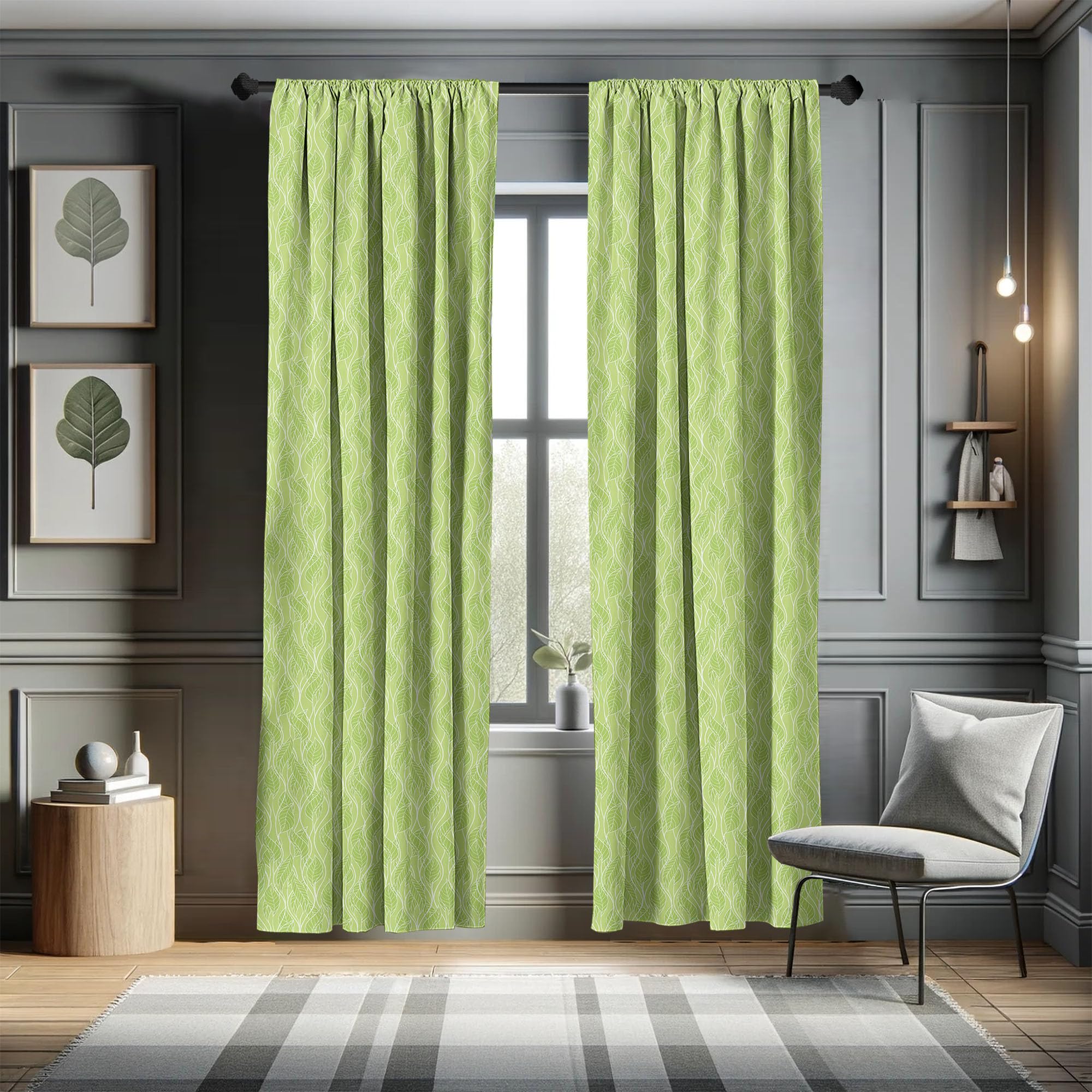 Ambesonne Green Leaf Botanical Curtains - 2 Panel Set, 28