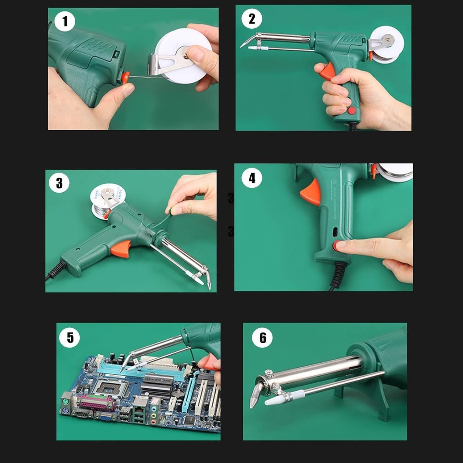 60W Multi-Function Soldering Iron Gun Kit - Electric Corded Soldering Tool with External Heating for DIY Electronics Repair, Circuit Board Fixing & Home Appliance Maintenance (Green, Gun Style) - Perfect for Hobbyists, Technicians & Home Improvement Projects