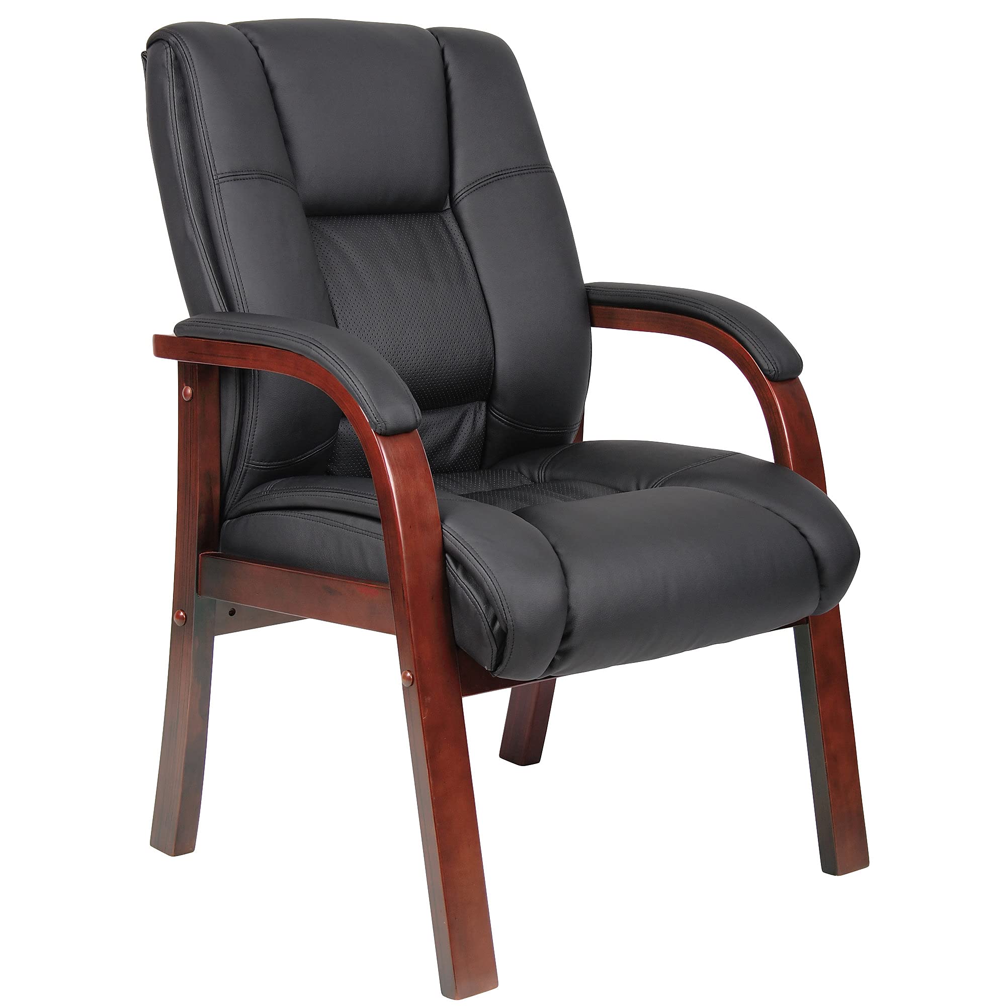 Black Mid Back Guest Chair with Cherry Wood Finish - Ergonomic Office Desk Chair for Computer Work, Gaming & Lounge Use - Comfortable & Stylish Home & Office Seating Solution